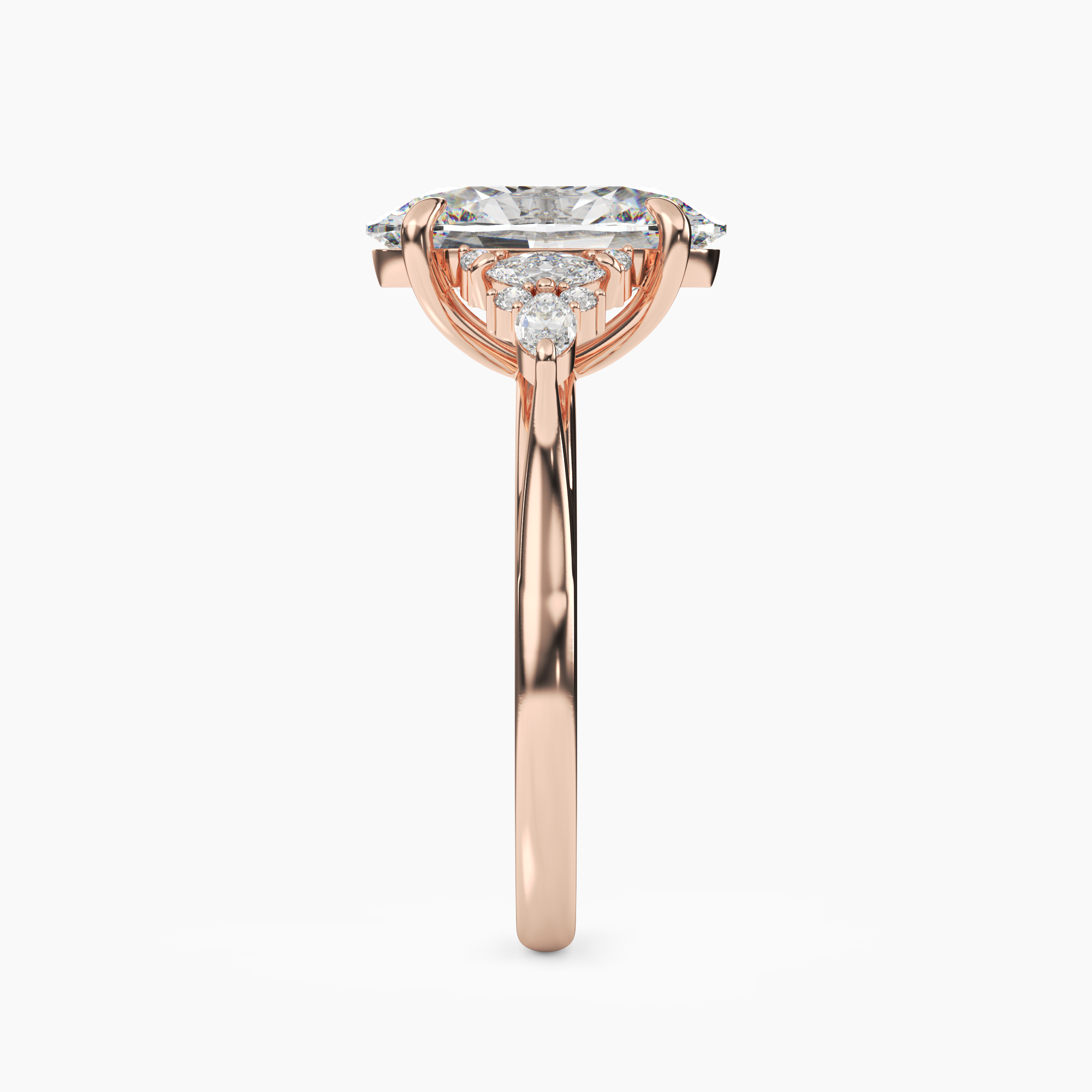 Snowflake Oval Diamond Ring Setting in 14K Rose Gold