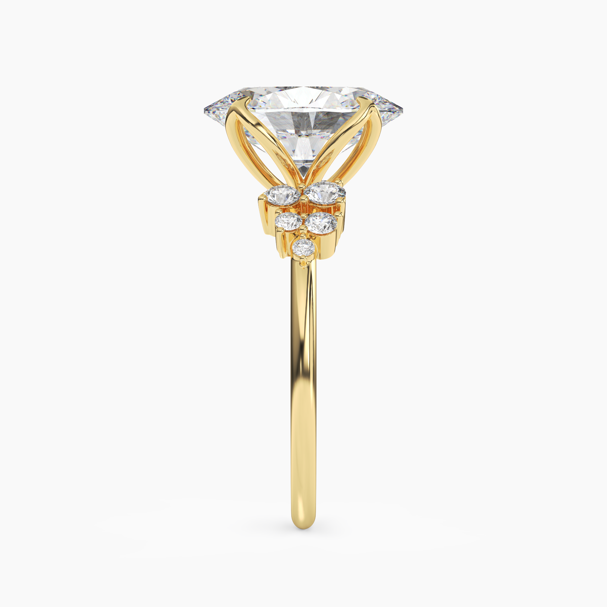 Tulip Oval Diamond Ring Setting in 14K Yellow Gold