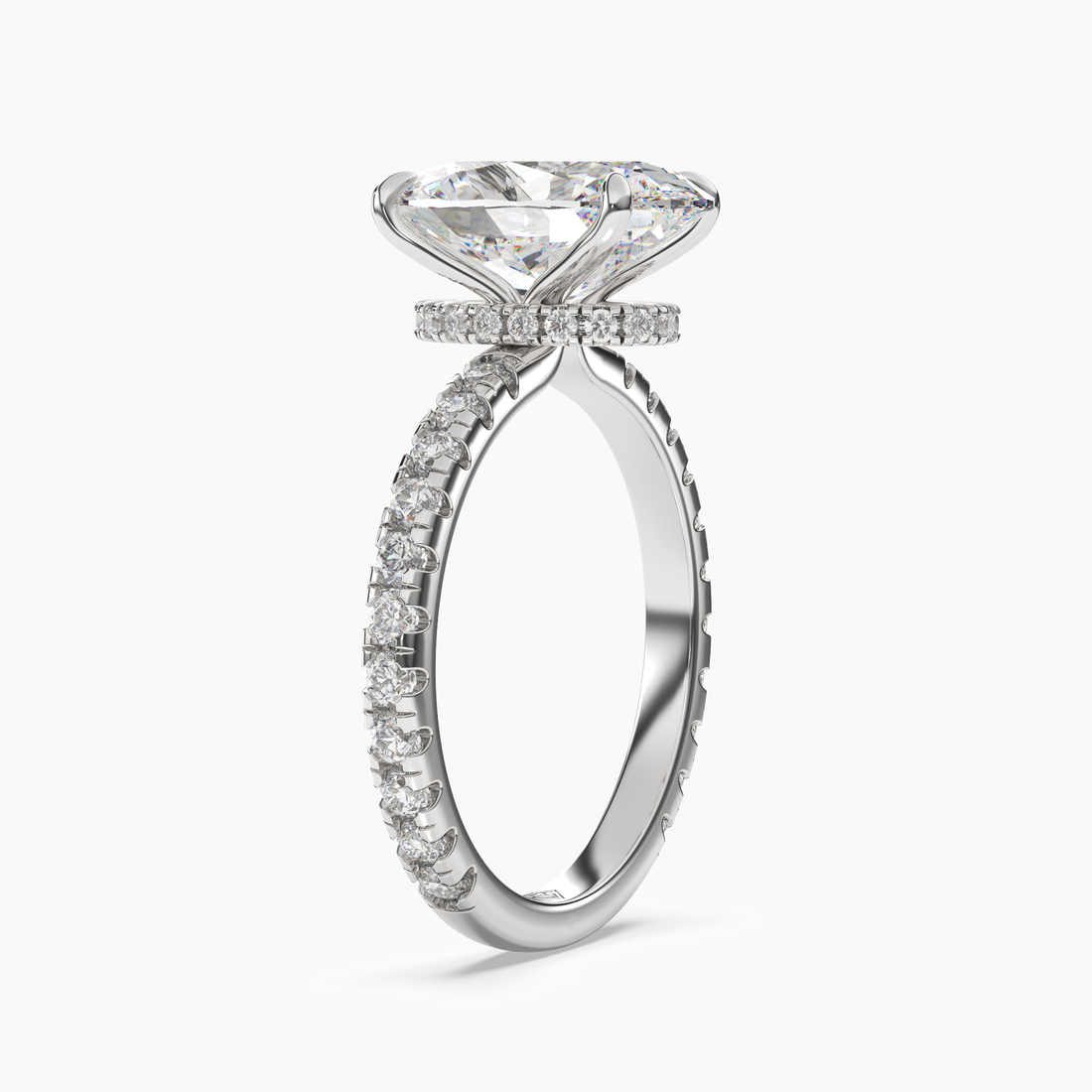 Adalia Oval Hidden Halo Diamond Ring Setting in 18K White Gold