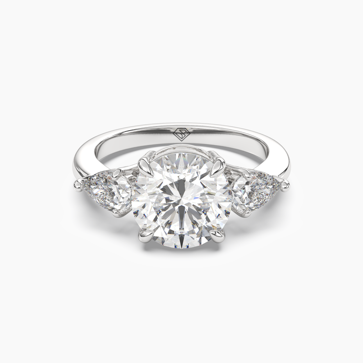 Caliope Round Three Stone 1 Carat Lab Grown Diamond Engagement Ring in 18K White Gold