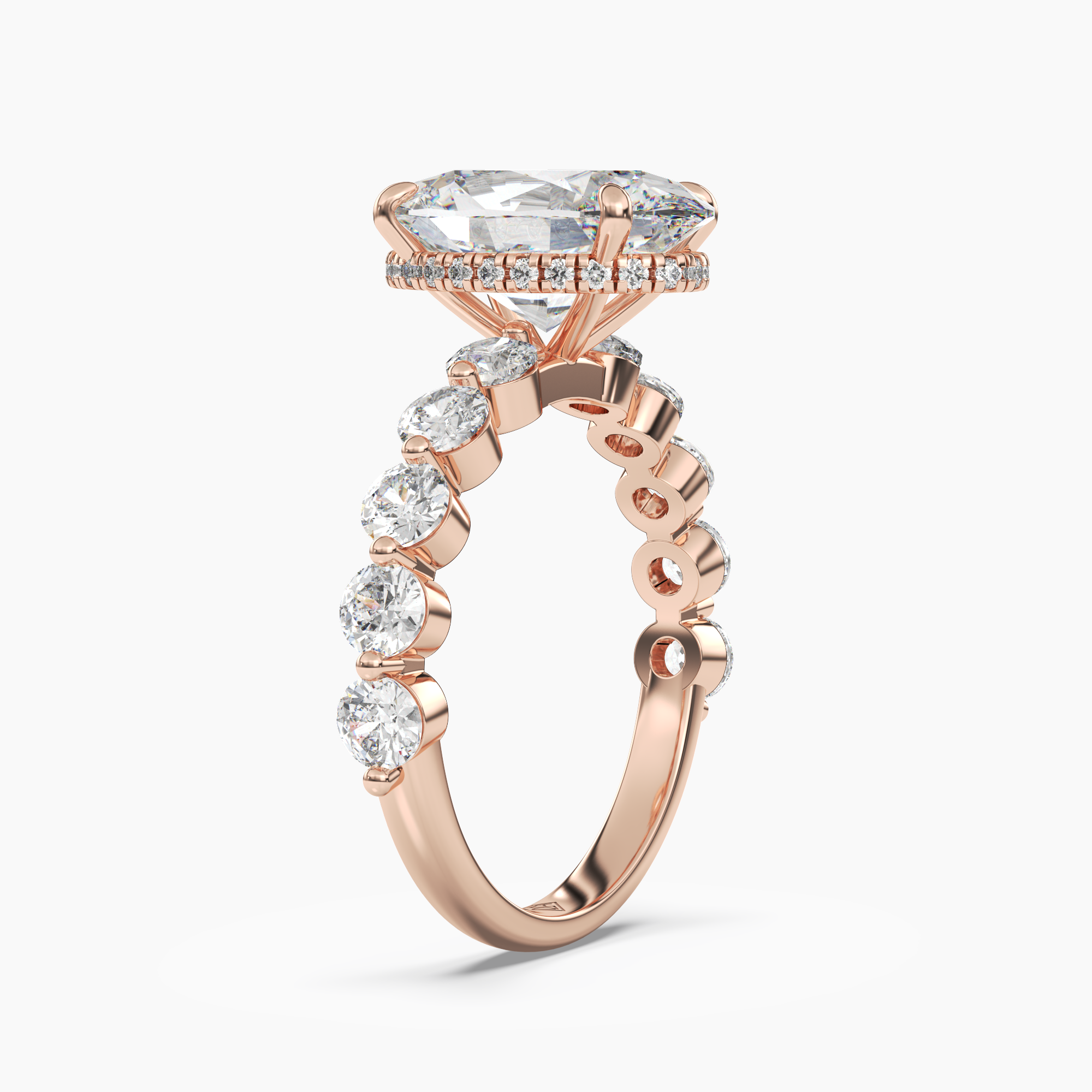 Mist Oval Hidden Halo Diamond Ring Setting in 18K Rose Gold
