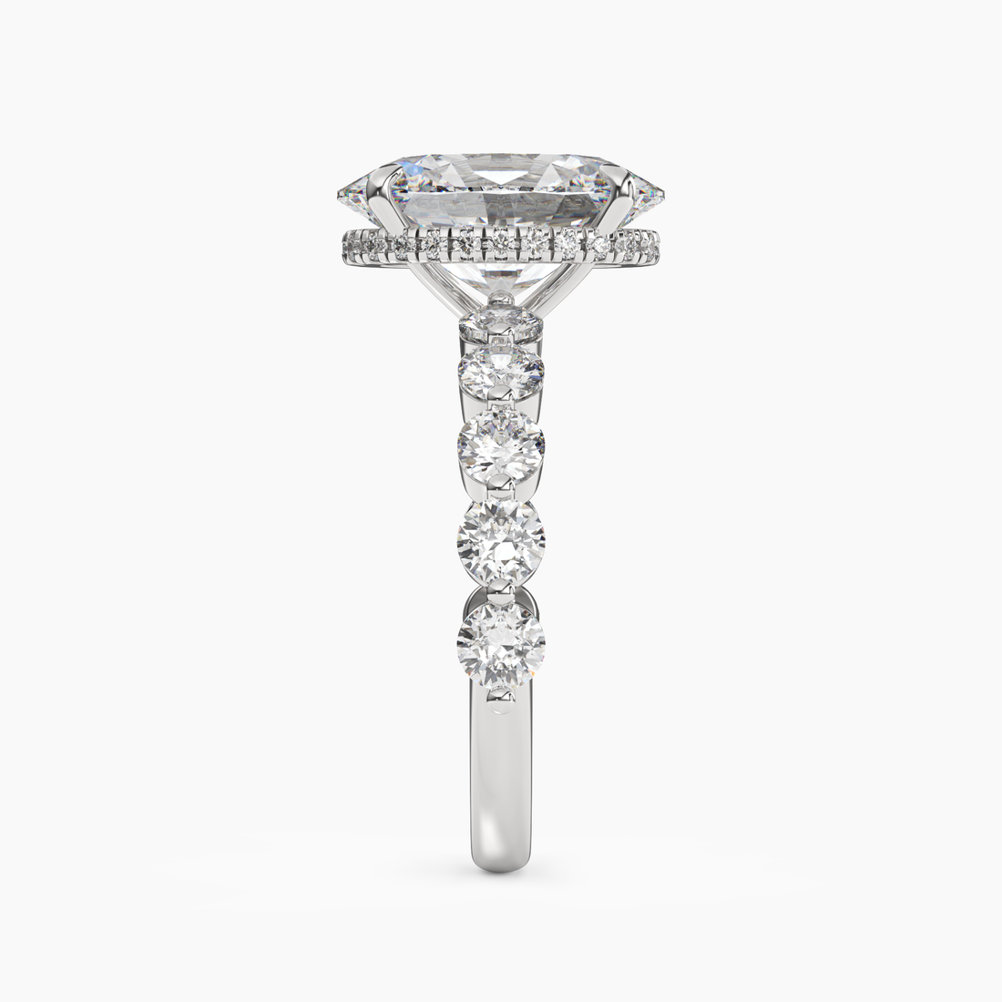 Mist Oval Hidden Halo 1 Carat Lab Grown Diamond Engagement Ring in 14K White Gold