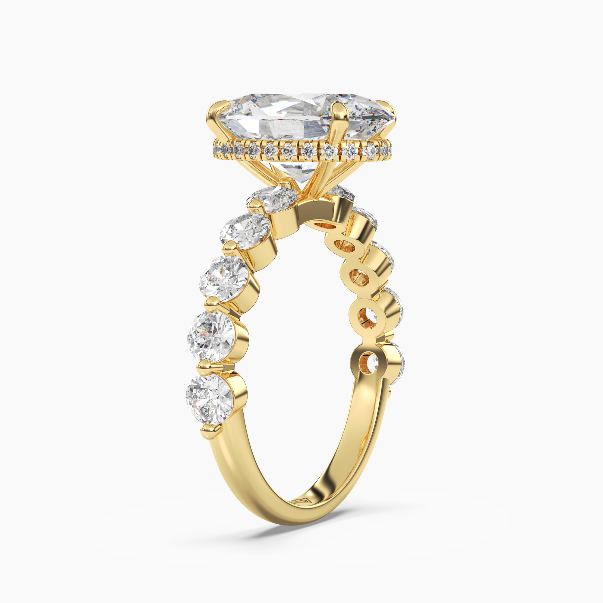Mist Oval Hidden Halo 2 Carat Lab Grown Diamond Engagement Ring in 18K Yellow Gold