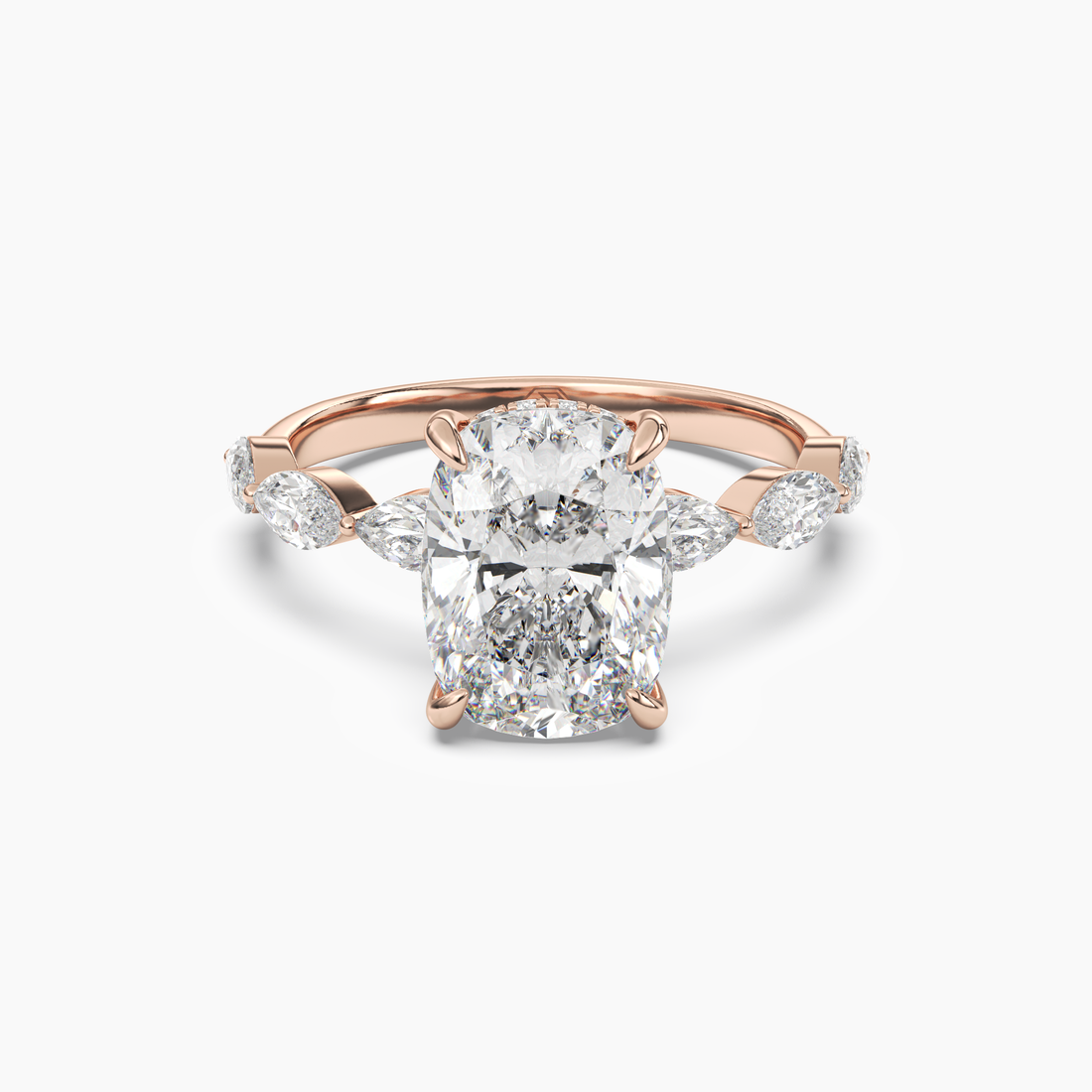 Rosemist Cushion Hidden Halo 2.5 Carat Lab Grown Diamond Engagement Ring in 18K Yellow Gold