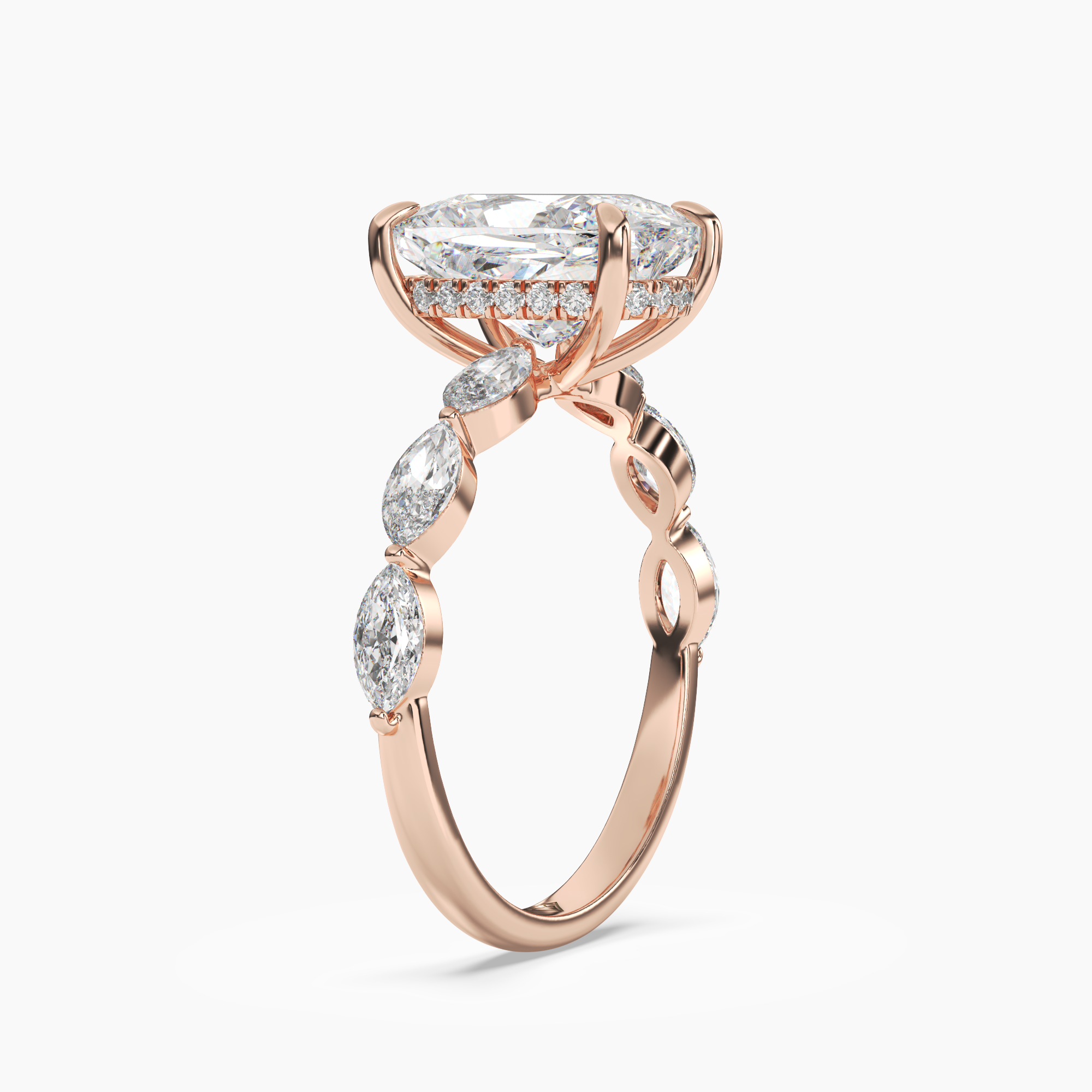 Rosemist Cushion Hidden Halo 3 Carat Lab Grown Diamond Engagement Ring in 18K Rose Gold