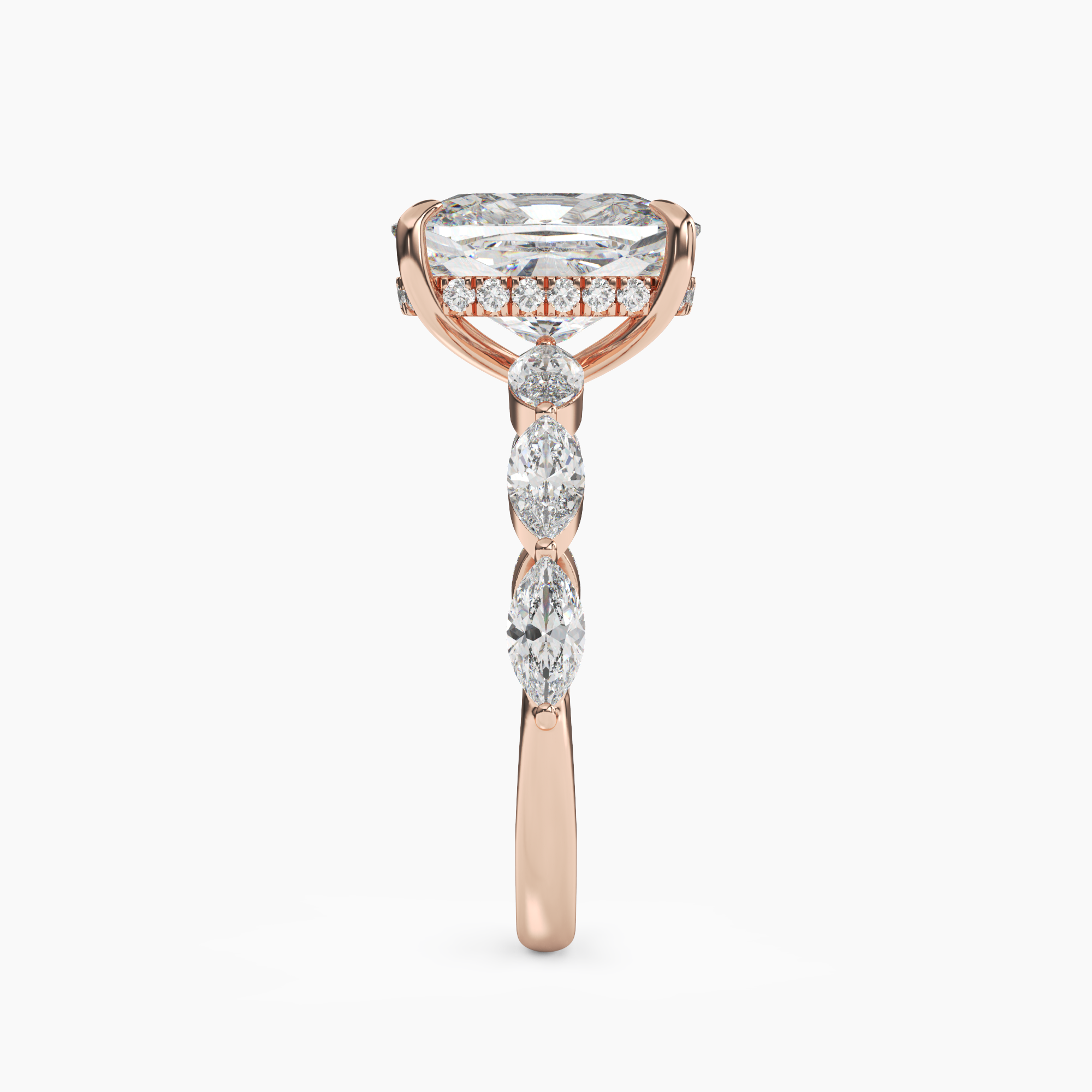 Rosemist Cushion Hidden Halo 3 Carat Lab Grown Diamond Engagement Ring in 14K White Gold