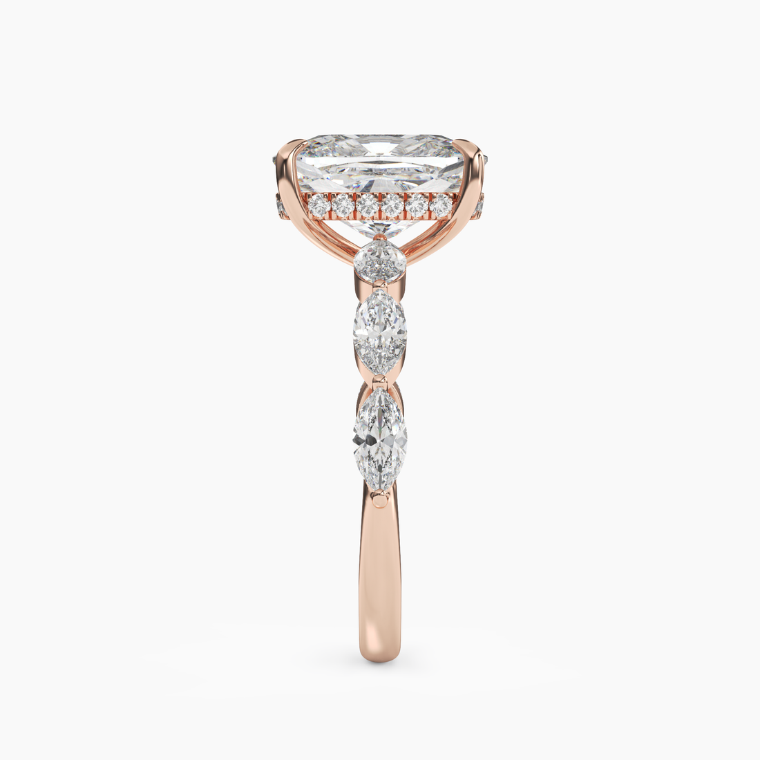 Rosemist Cushion Hidden Halo 2 Carat Lab Grown Diamond Engagement Ring in 18K White Gold