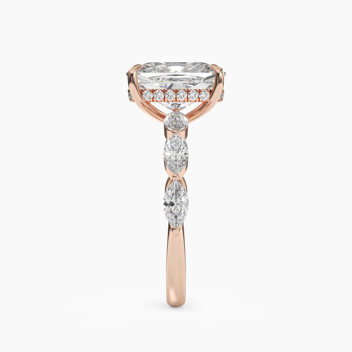 Rosemist Cushion Hidden Halo 1.5 Carat Lab Grown Diamond Engagement Ring in 14K Yellow Gold