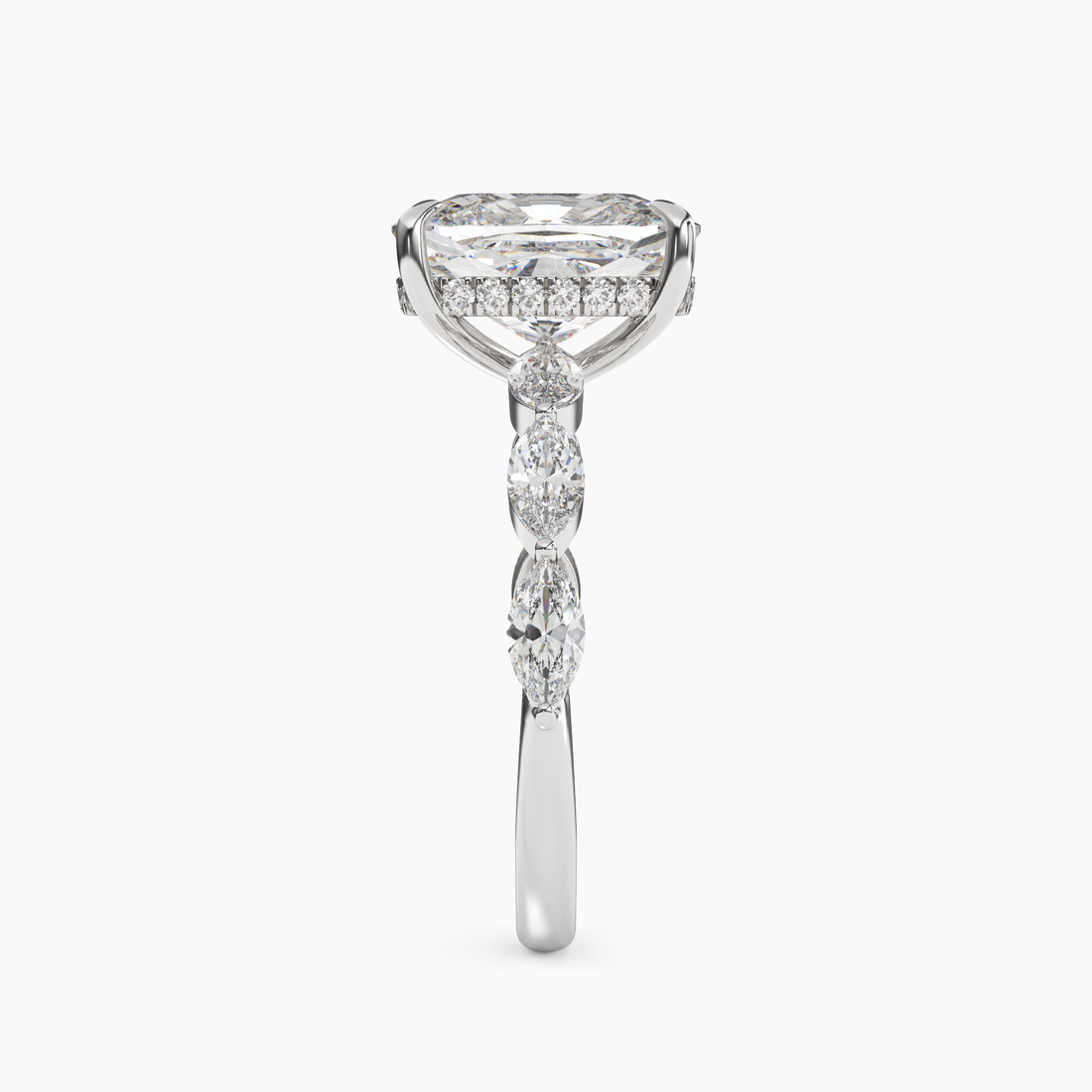 Rosemist Cushion Hidden Halo 2.5 Carat Lab Grown Diamond Engagement Ring in 18K White Gold