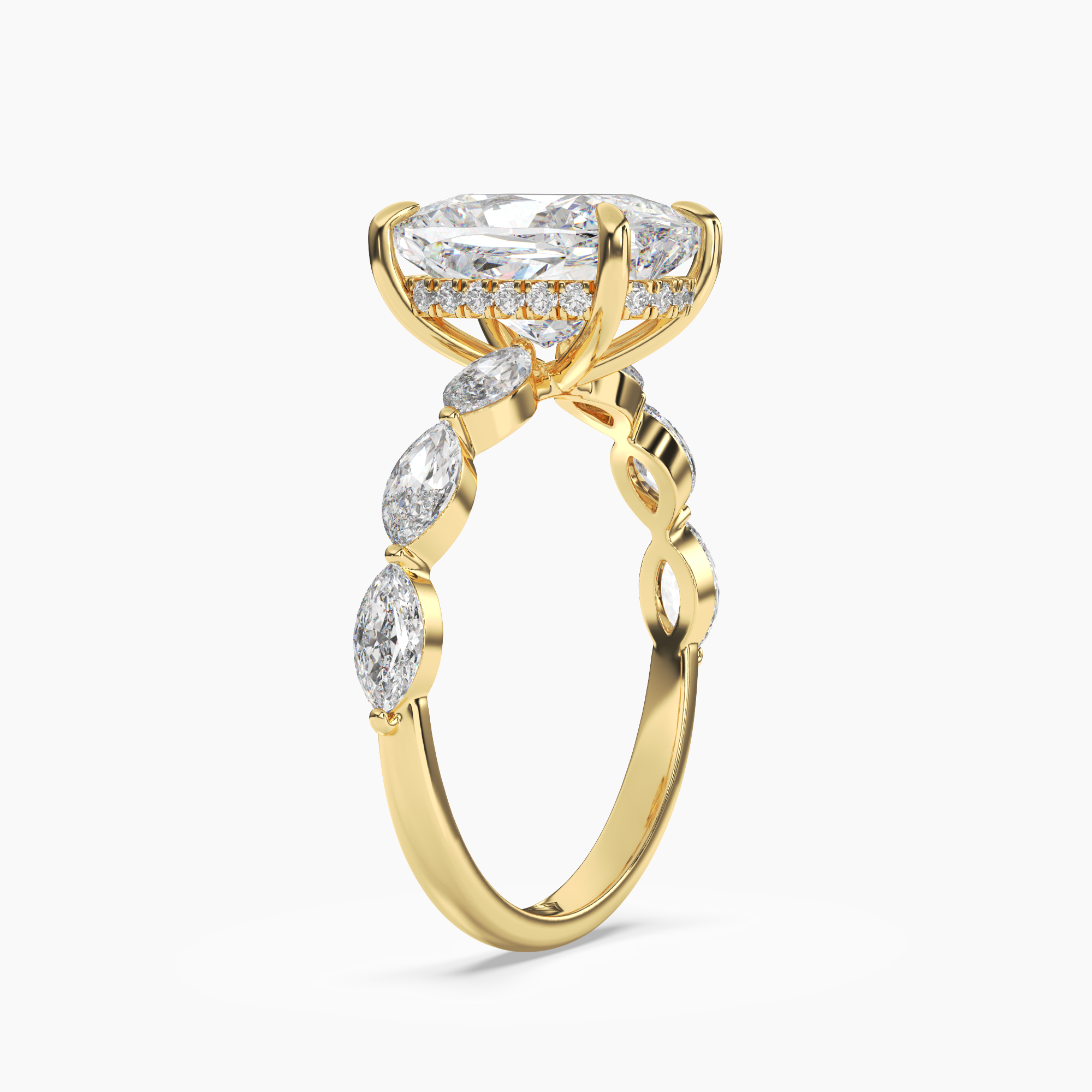 Rosemist Cushion Hidden Halo 2 Carat Lab Grown Diamond Engagement Ring in 18K Yellow Gold