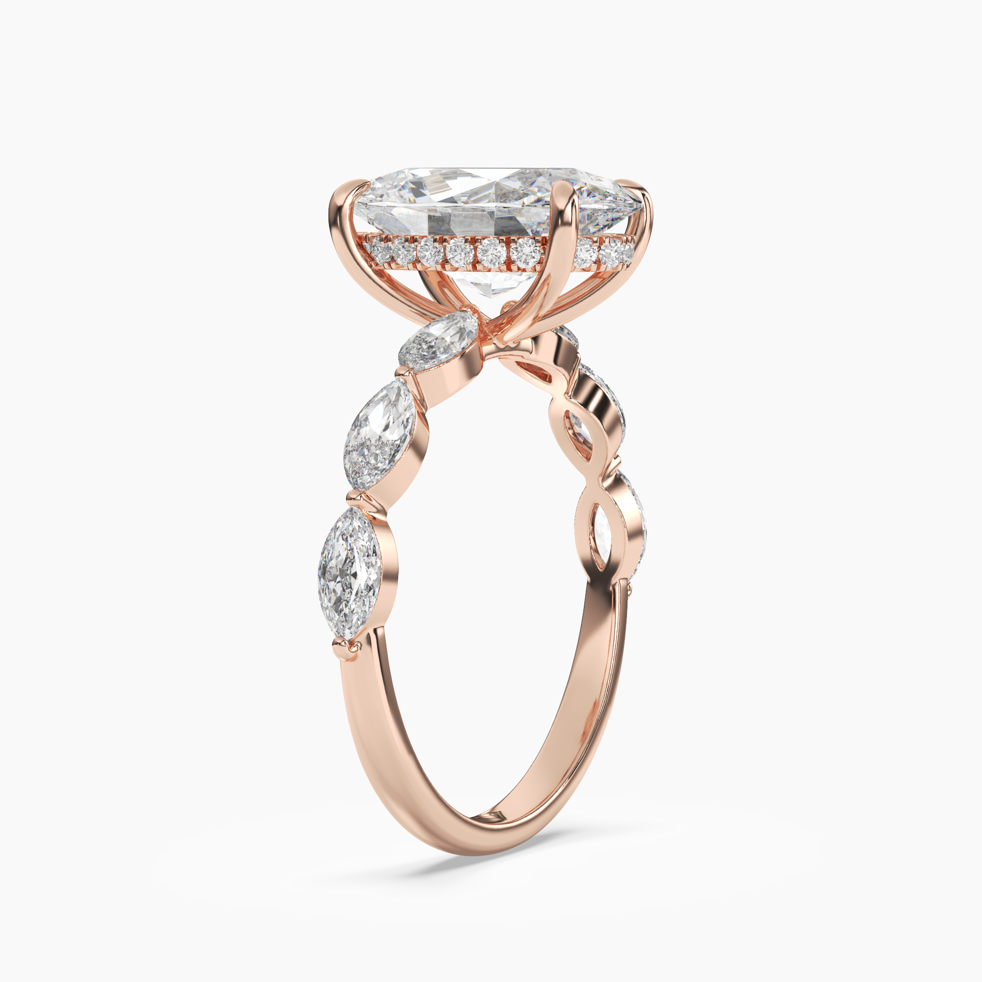 Rosemist Oval Hidden Halo 1 Carat Lab Grown Diamond Engagement Ring in 14K Yellow Gold