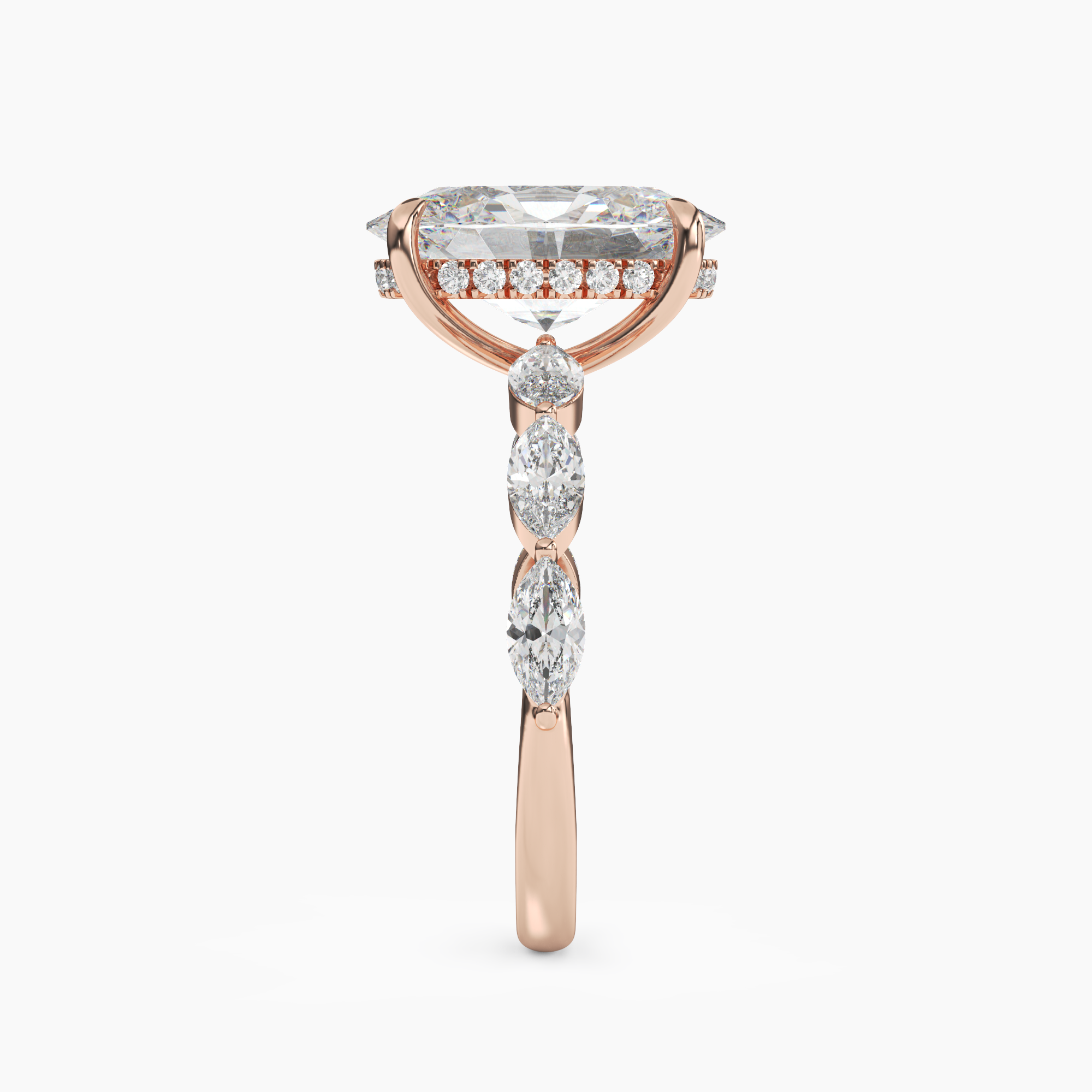 Rosemist Oval Hidden Halo 1 Carat Lab Grown Diamond Engagement Ring in 18K Rose Gold