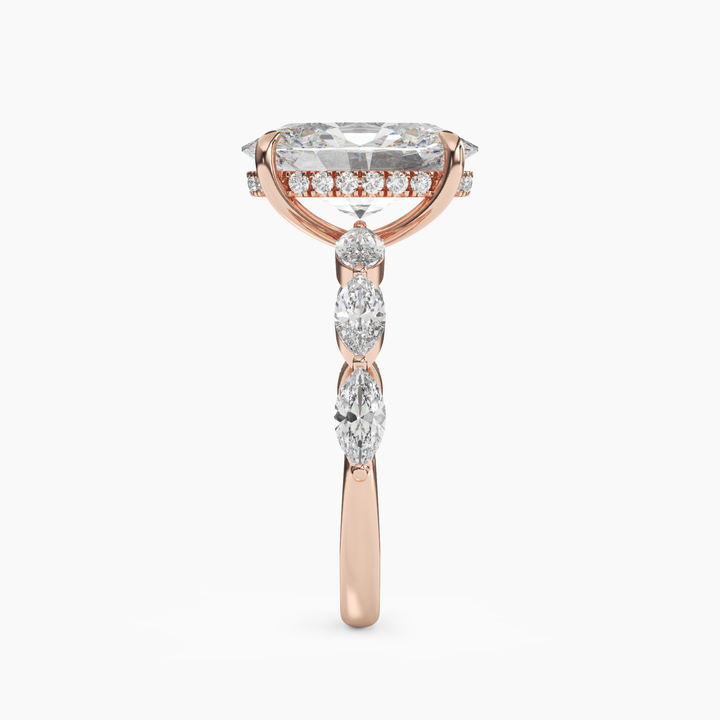 Rosemist Oval Hidden Halo 3 Carat Lab Grown Diamond Engagement Ring in 18K White Gold