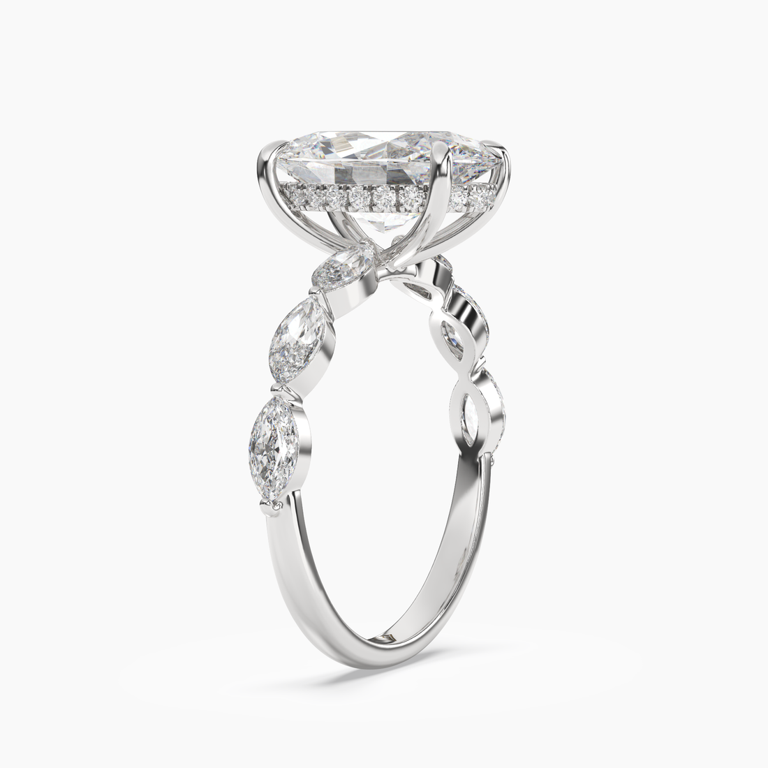Rosemist Oval Hidden Halo 1 Carat Lab Grown Diamond Engagement Ring in 14K White Gold