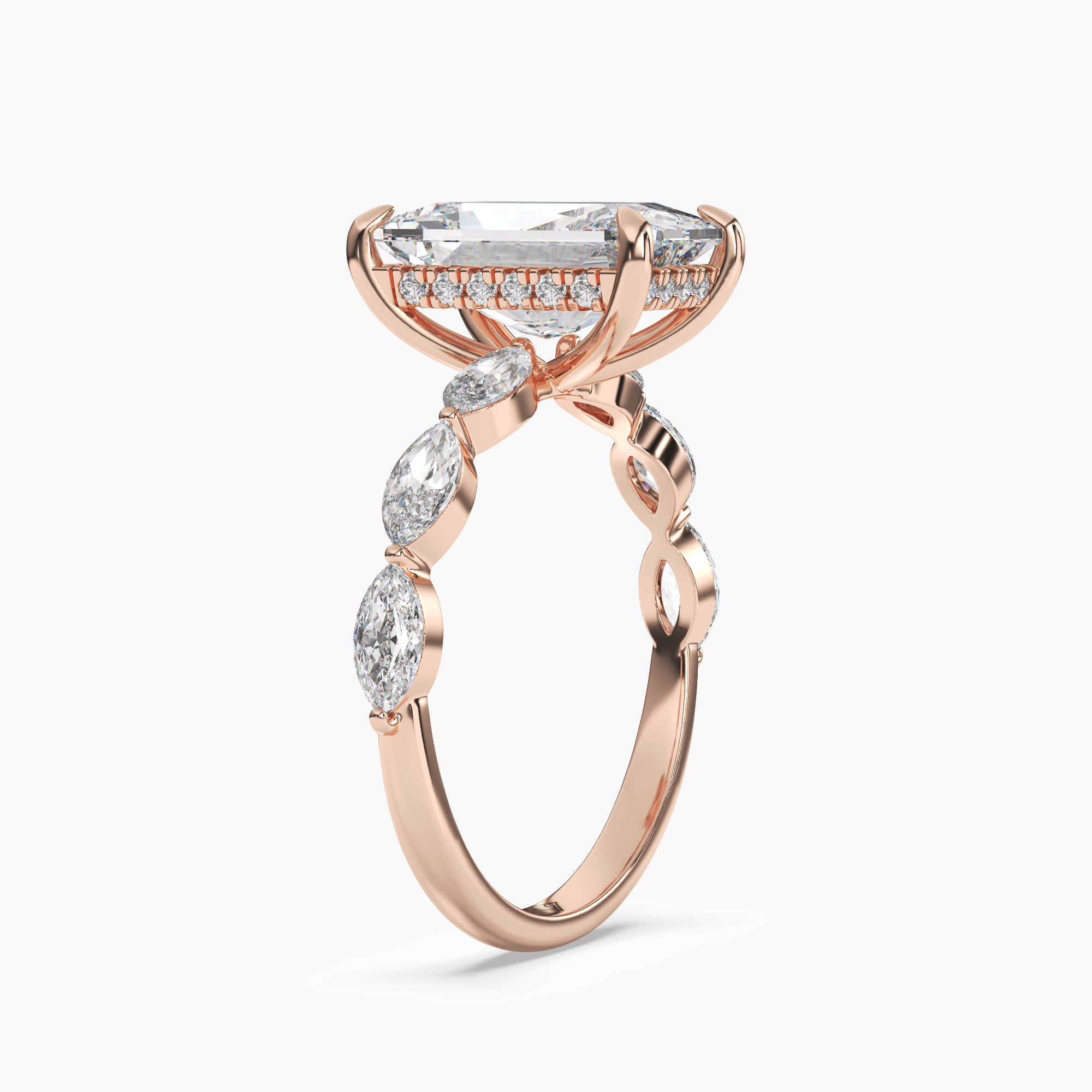 Rosemist Radiant Hidden Halo Diamond Ring Setting in 18K Rose Gold
