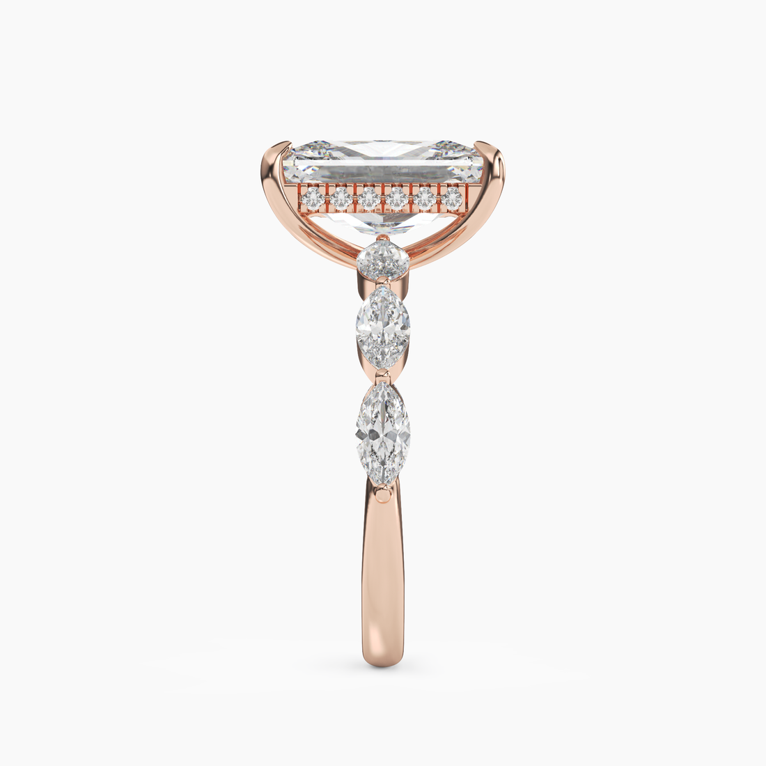 Rosemist Radiant Hidden Halo Diamond Ring Setting in 14K White Gold