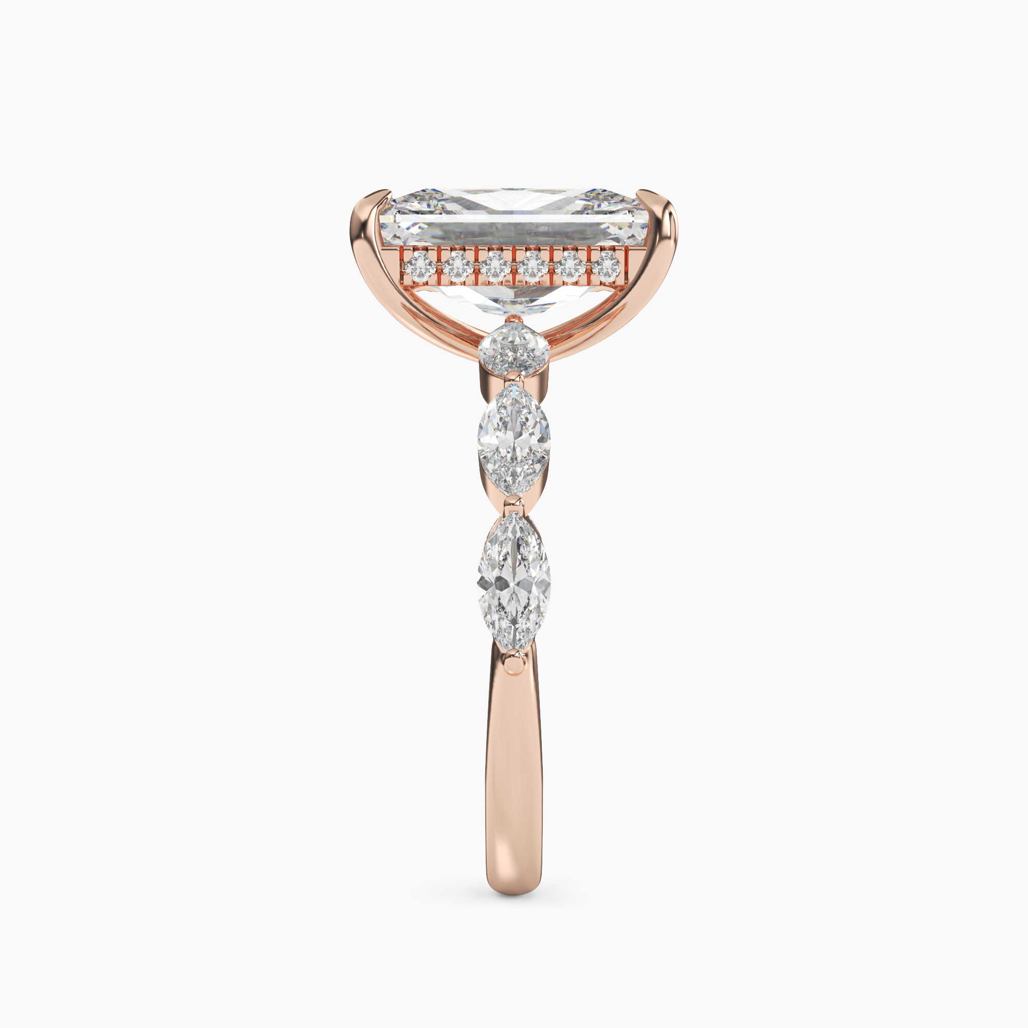Rosemist Radiant Hidden Halo Diamond Ring Setting in 14K Yellow Gold