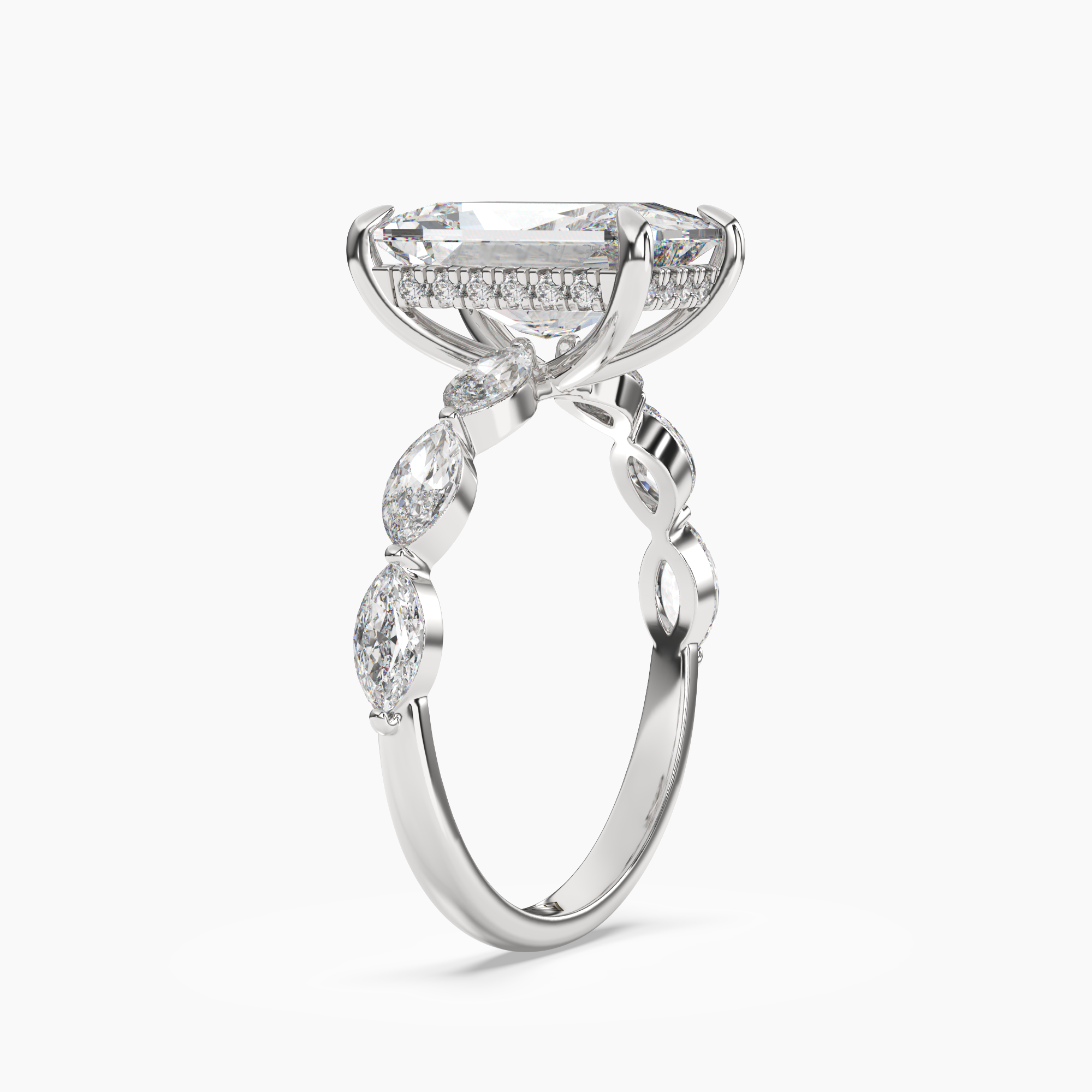 Rosemist Radiant Hidden Halo 2.5 Carat Lab Grown Diamond Engagement Ring in 14K White Gold