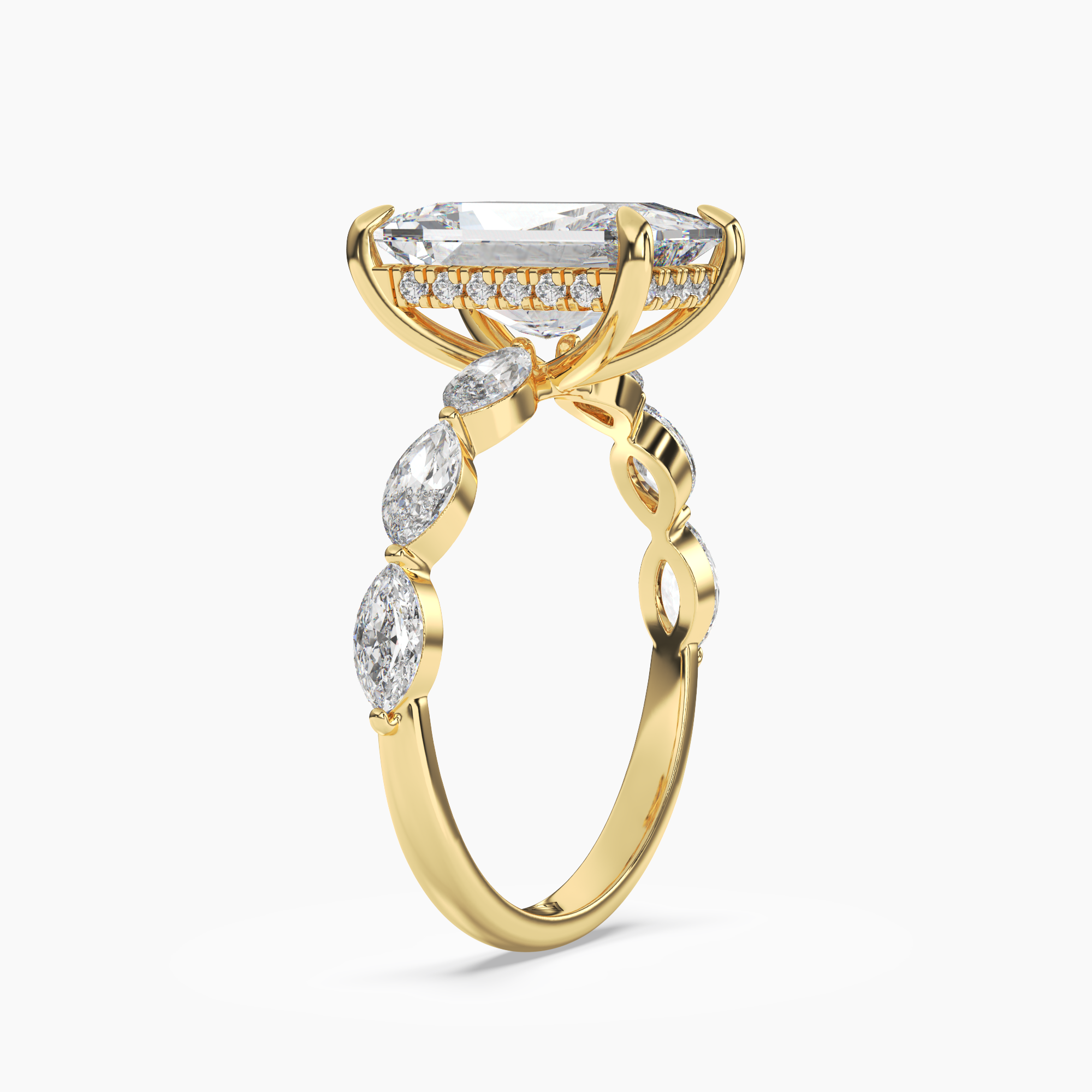 Rosemist Radiant Hidden Halo Diamond Ring Setting in 18K Yellow Gold