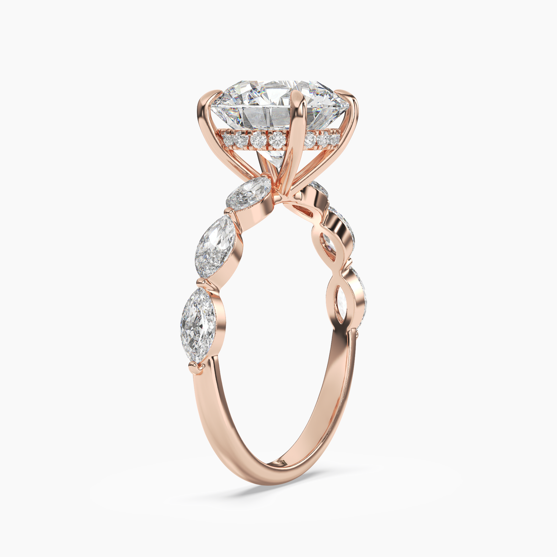 Rosemist Round Hidden Halo 2 Carat Lab Grown Diamond Engagement Ring in 18K Rose Gold