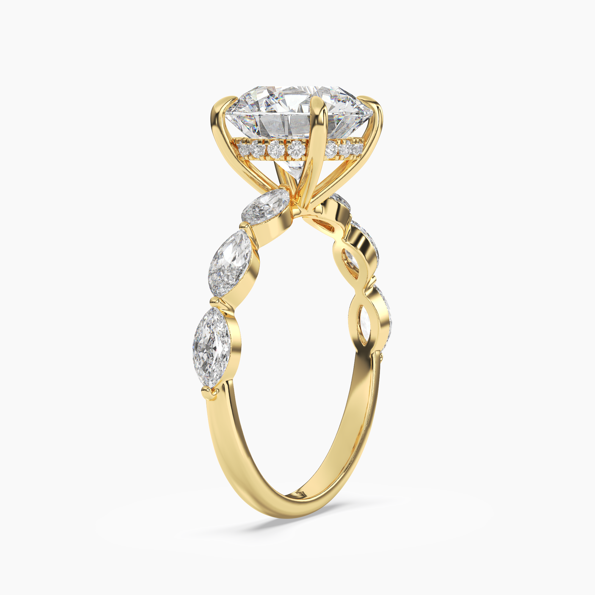 Rosemist Round Hidden Halo Diamond Ring Setting in 18K Yellow Gold