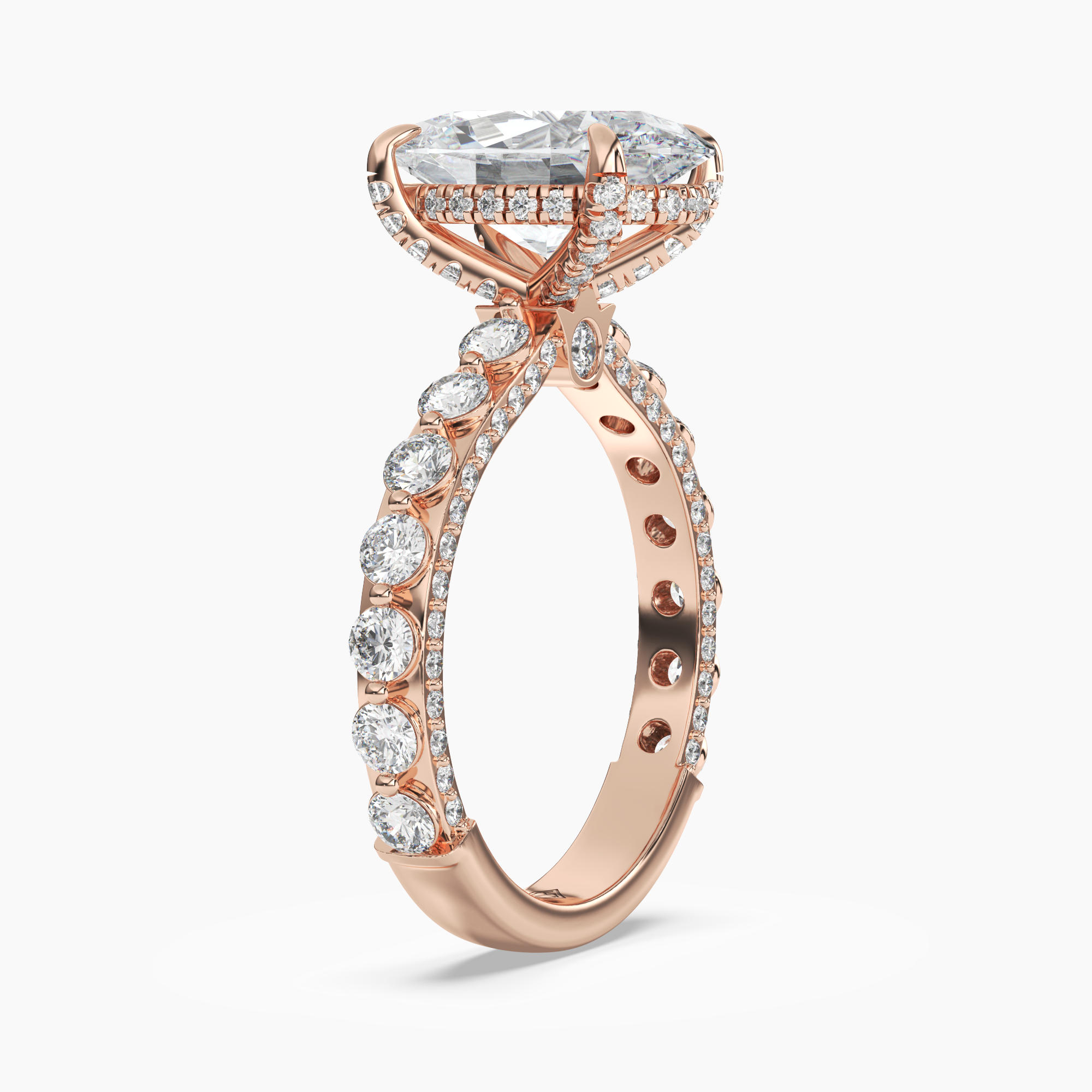 Crown Oval Hidden Halo 3 Carat Lab Grown Diamond Engagement Ring in 18K Rose Gold