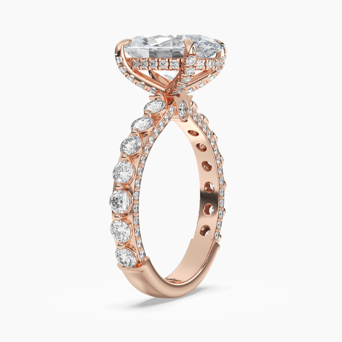 Crown Oval Hidden Halo 2.5 Carat Lab Grown Diamond Engagement Ring in 14K Rose Gold