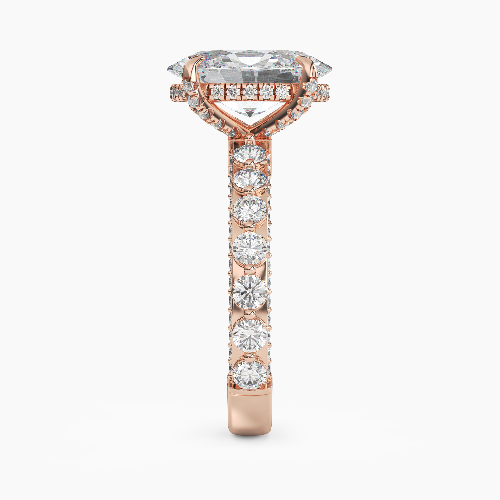 Crown Oval Hidden Halo 1 Carat Lab Grown Diamond Engagement Ring in 14K Yellow Gold