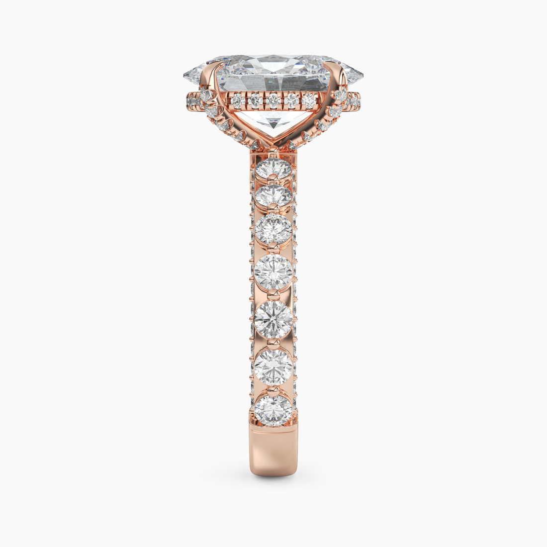 Crown Oval Hidden Halo 1.5 Carat Lab Grown Diamond Engagement Ring in 18K White Gold