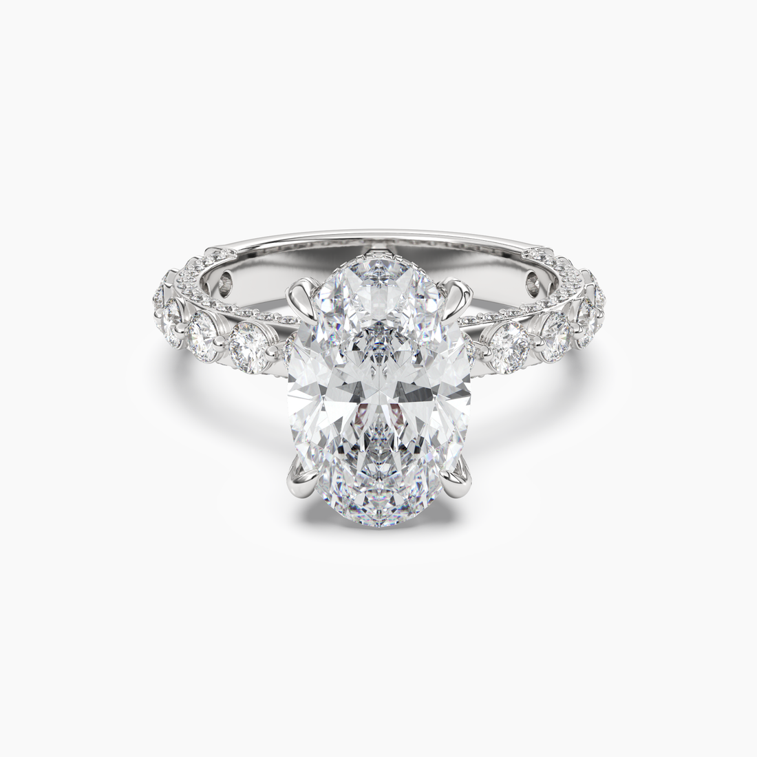 Crown Oval Hidden Halo Diamond Ring Setting in 18K Yellow Gold
