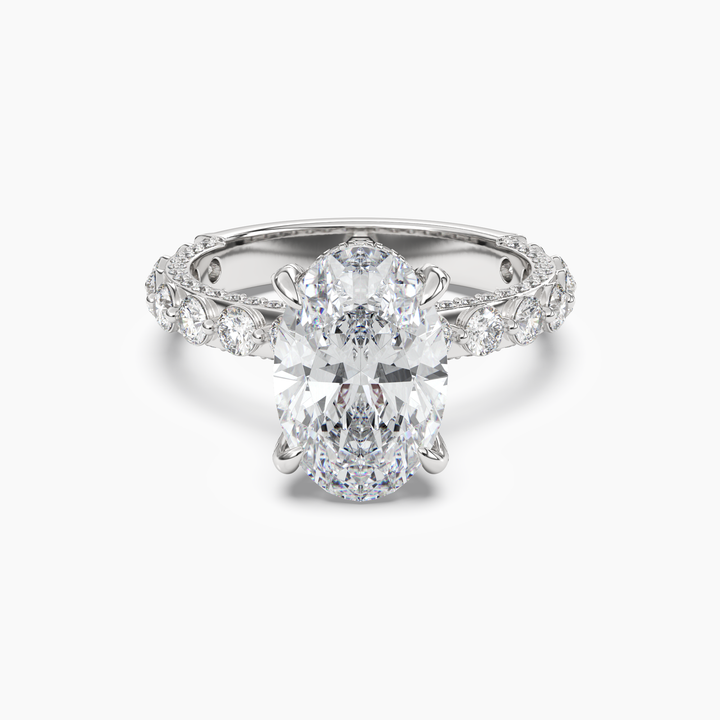 Crown Oval Hidden Halo 2 Carat Lab Grown Diamond Engagement Ring in 18K White Gold