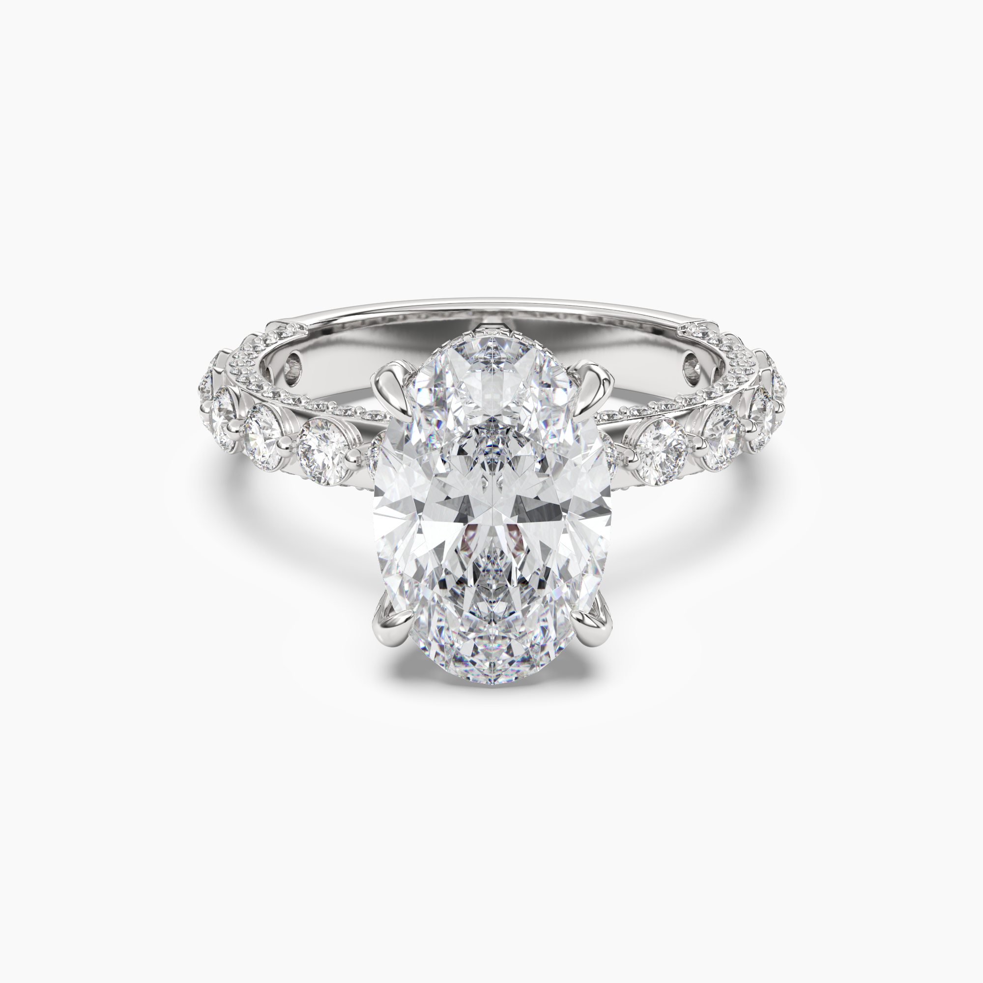Crown Oval Hidden Halo Diamond Ring Setting in 18K White Gold