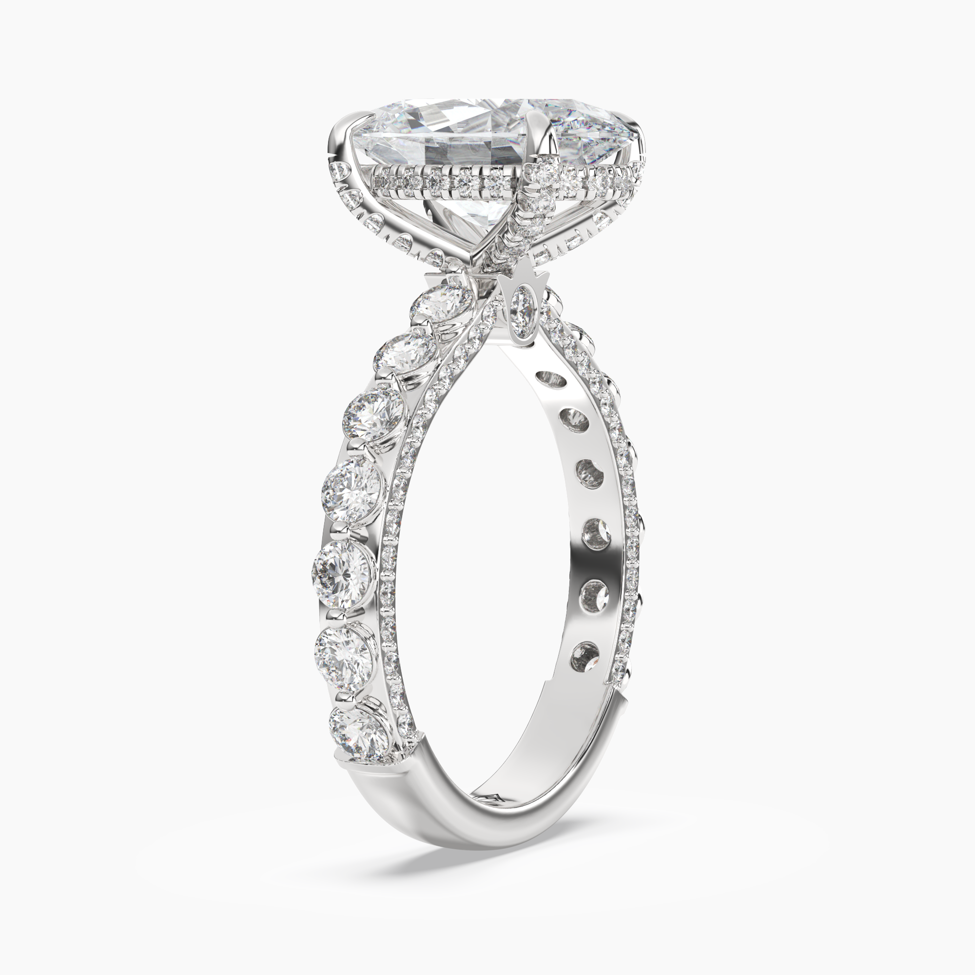 Crown Oval Hidden Halo 3 Carat Lab Grown Diamond Engagement Ring in 14K White Gold