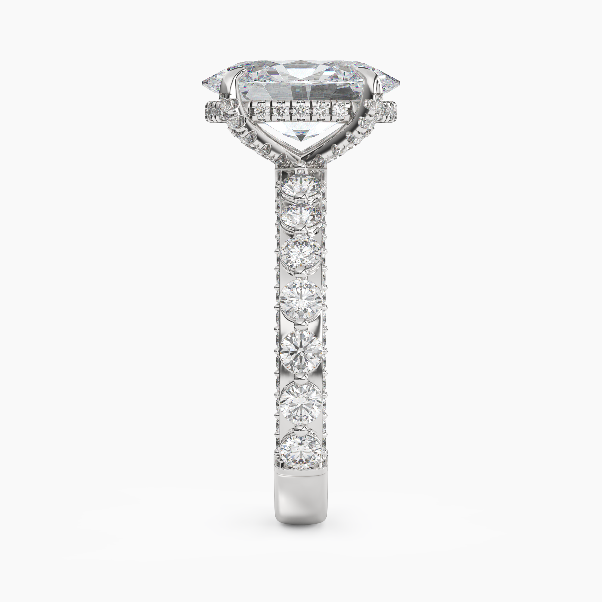 Crown Oval Hidden Halo 2.5 Carat Lab Grown Diamond Engagement Ring in 14K White Gold