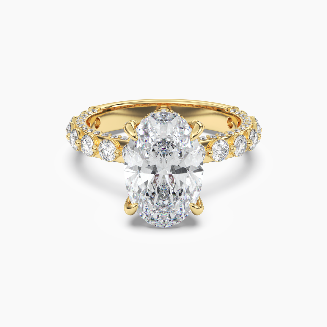 Crown Oval Hidden Halo Diamond Ring Setting in 18K White Gold