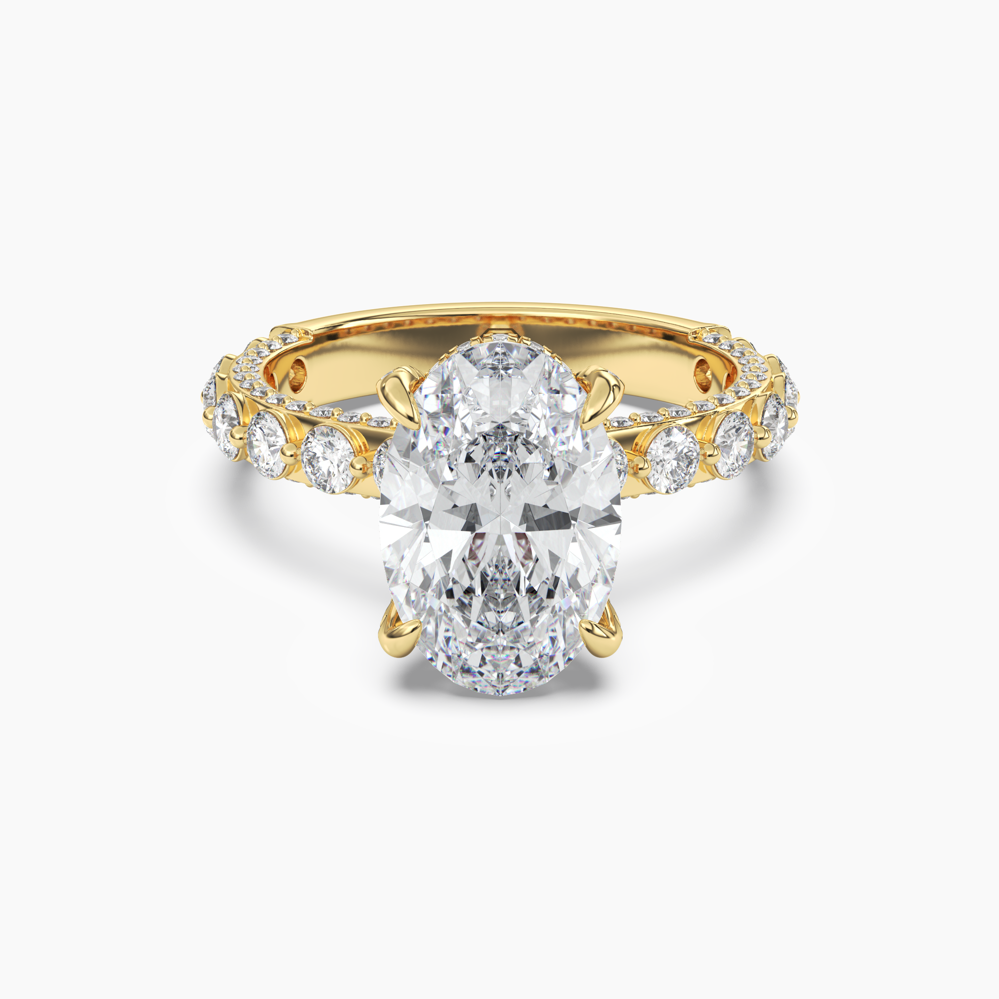 Crown Oval Hidden Halo 2.5 Carat Lab Grown Diamond Engagement Ring in 18K White Gold