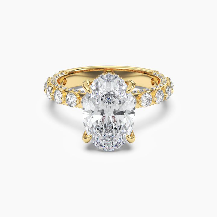 Crown Oval Hidden Halo 2 Carat Lab Grown Diamond Engagement Ring in 18K Yellow Gold