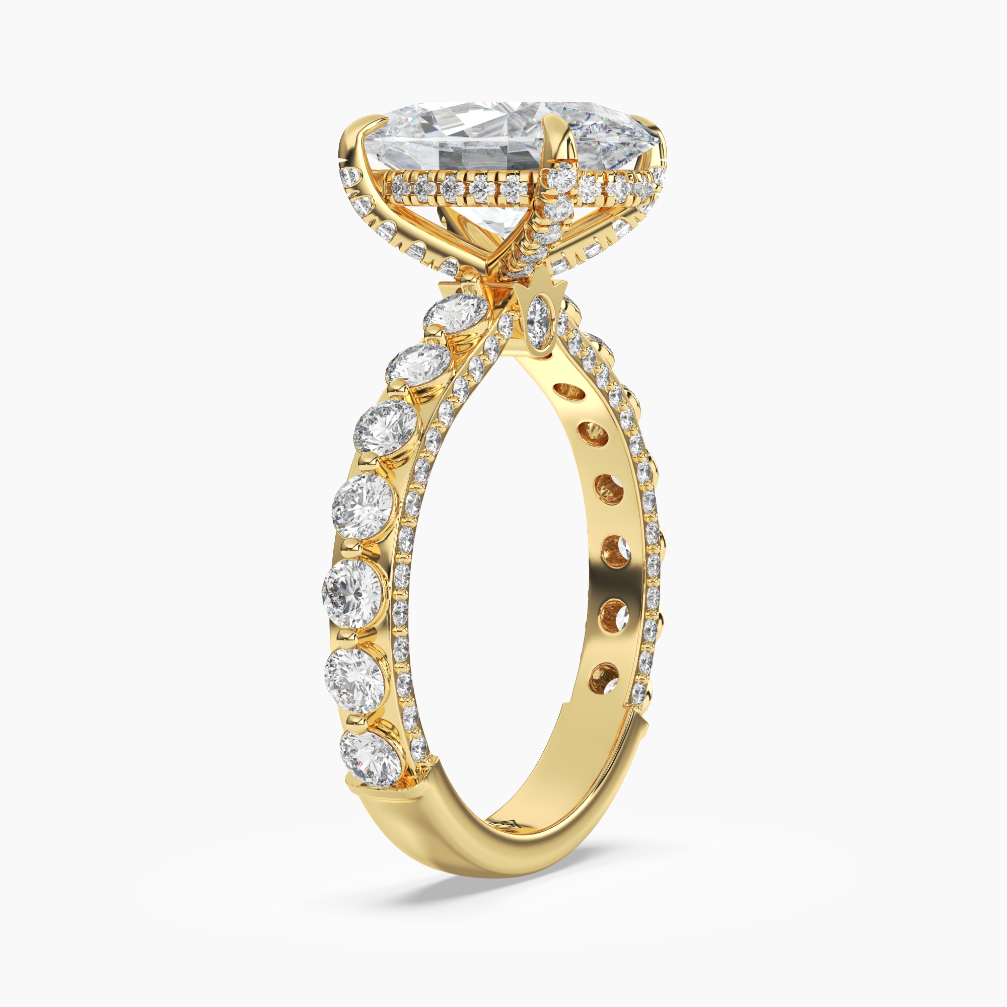 Crown Oval Hidden Halo 1.5 Carat Lab Grown Diamond Engagement Ring in 18K White Gold