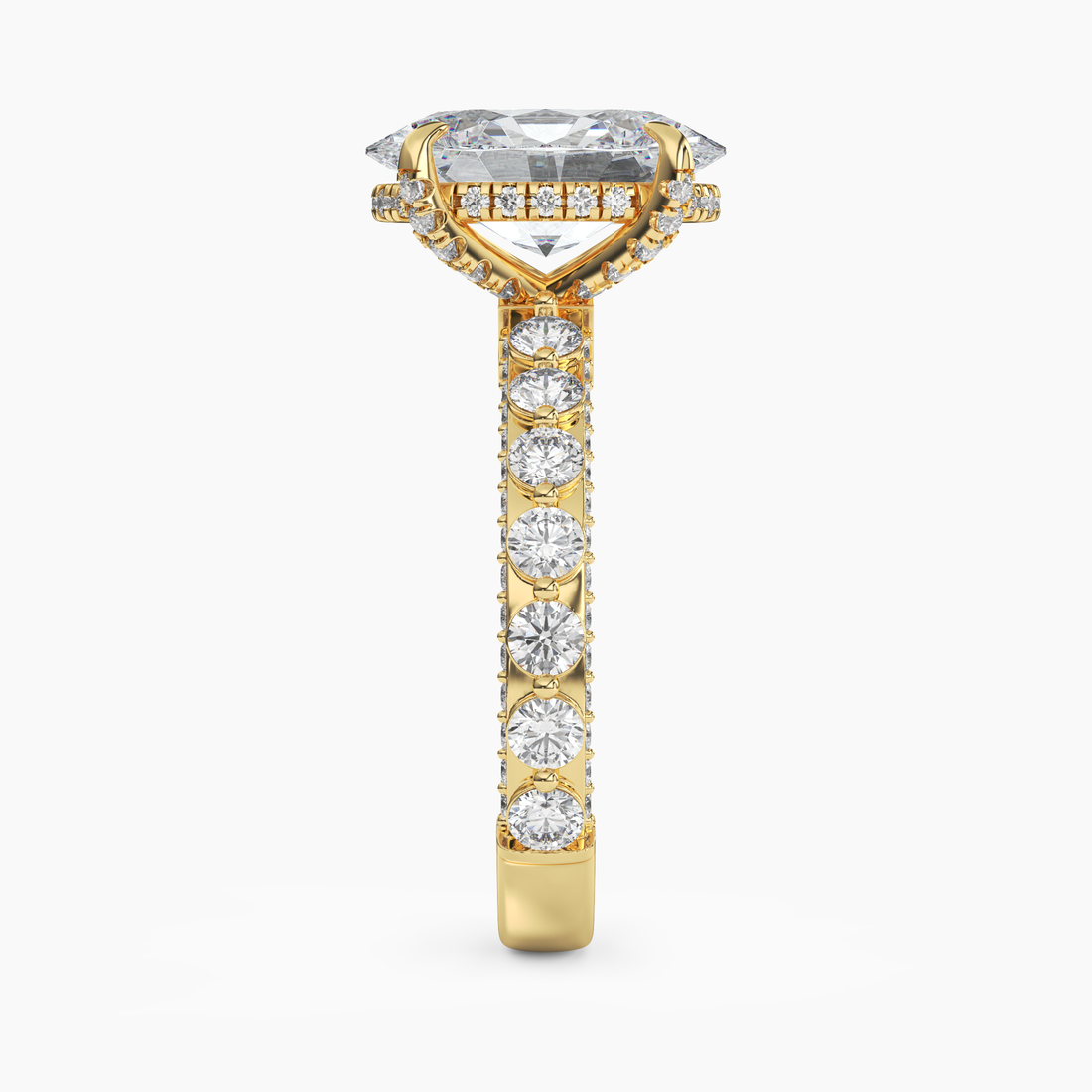 Crown Oval Hidden Halo 2 Carat Lab Grown Diamond Engagement Ring in 14K Rose Gold