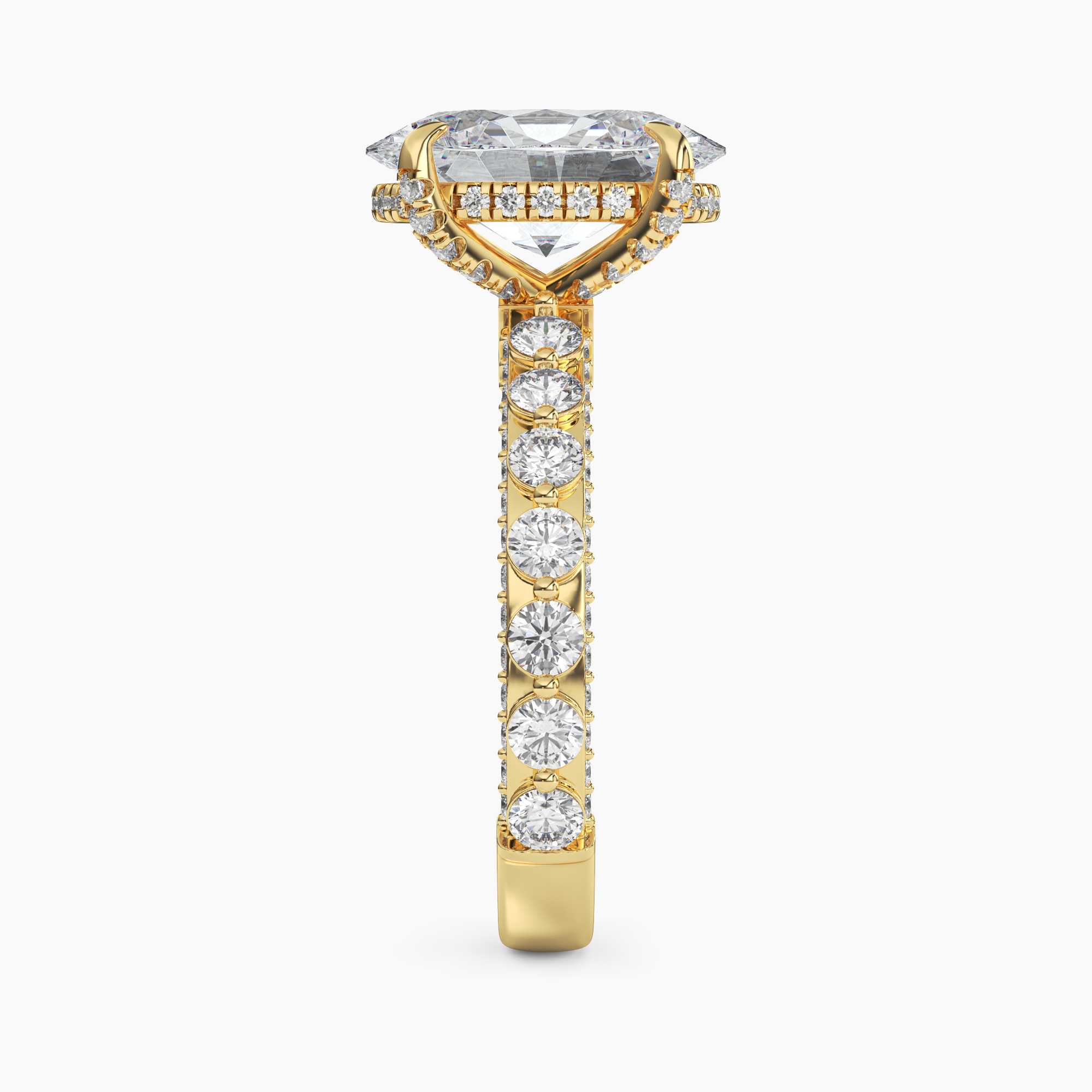 Crown Oval Hidden Halo 2 Carat Lab Grown Diamond Engagement Ring in 18K Rose Gold