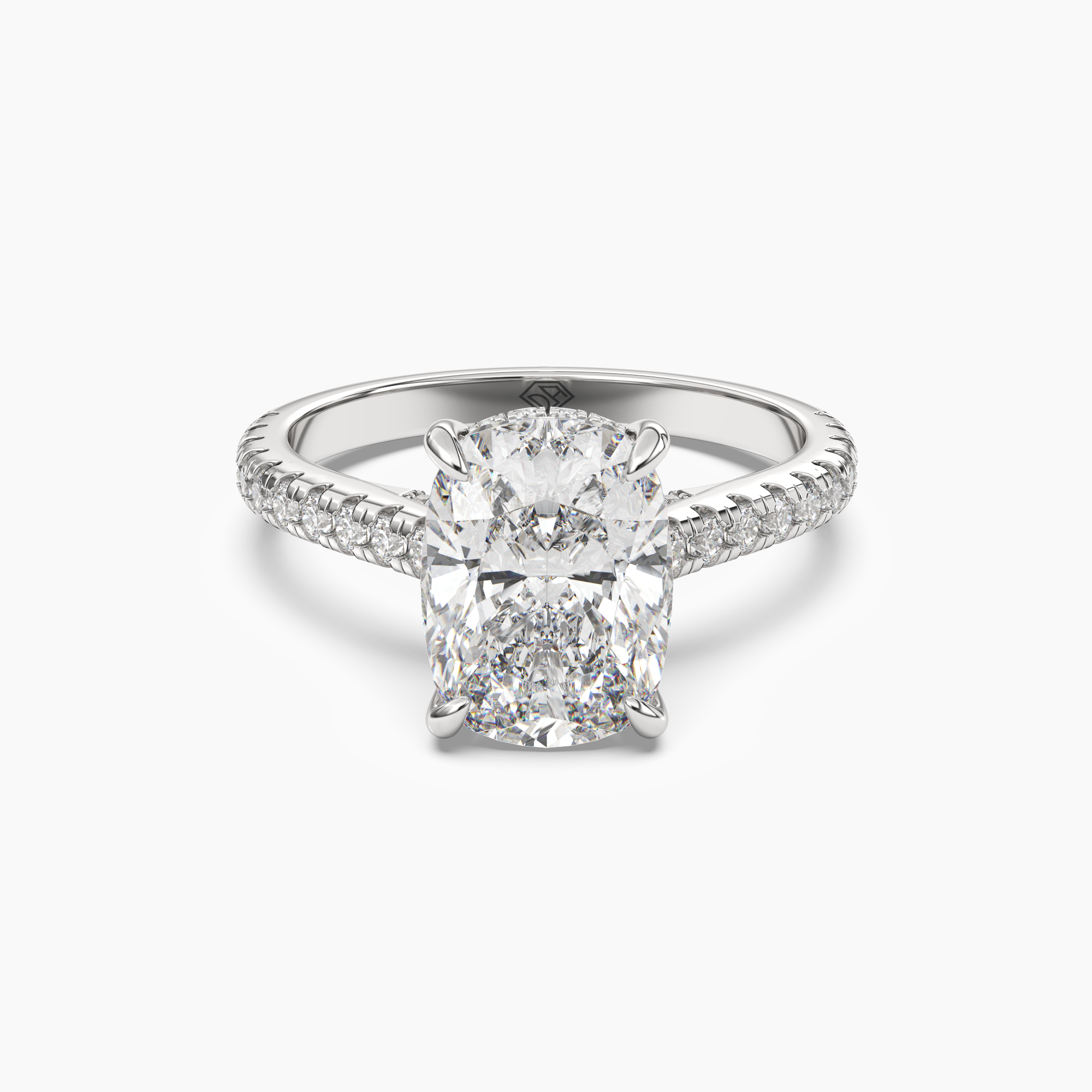 Lunaris Cushion Hidden Halo 3 Carat Lab Grown Diamond Engagement Ring in 18K White Gold