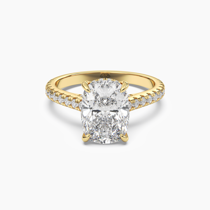 Lunaris Cushion Hidden Halo 3 Carat Lab Grown Diamond Engagement Ring in 18K Yellow Gold