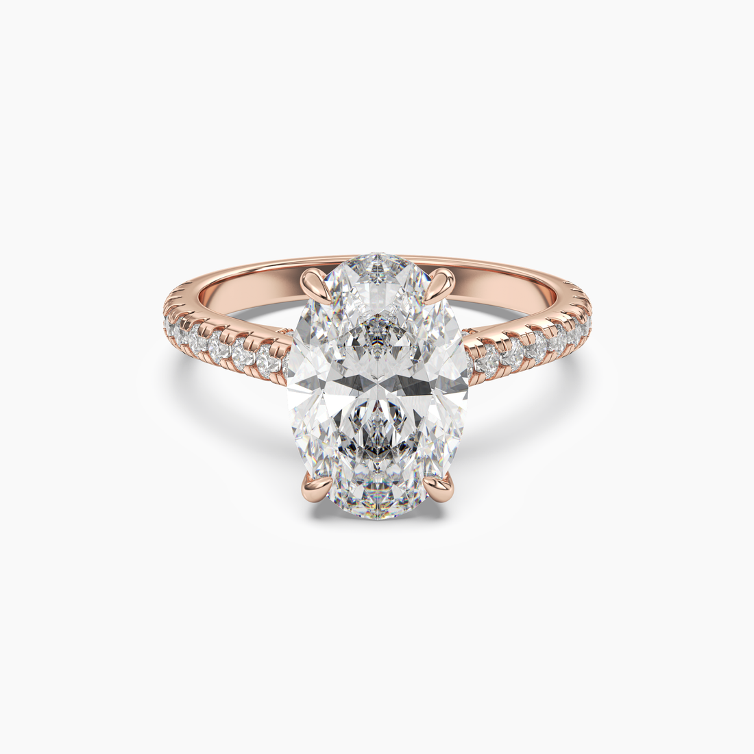 Lunaris Oval Hidden Halo 3 Carat Lab Grown Diamond Engagement Ring in 18K Rose Gold