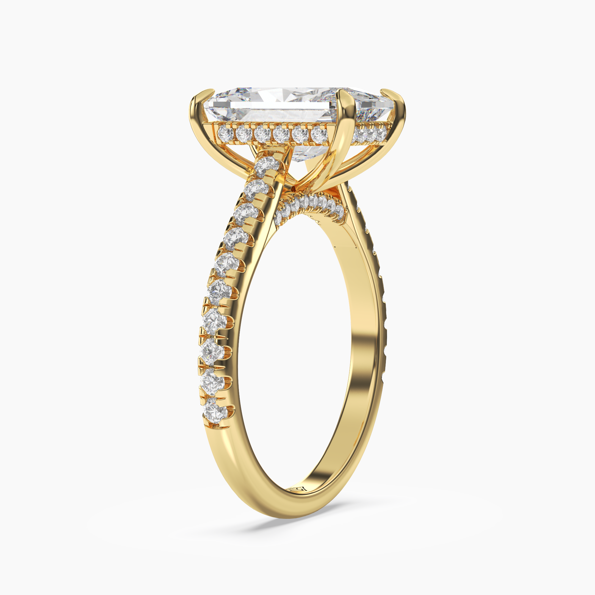 Lunaris Radiant Hidden Halo Diamond Ring Setting in 14K Yellow Gold