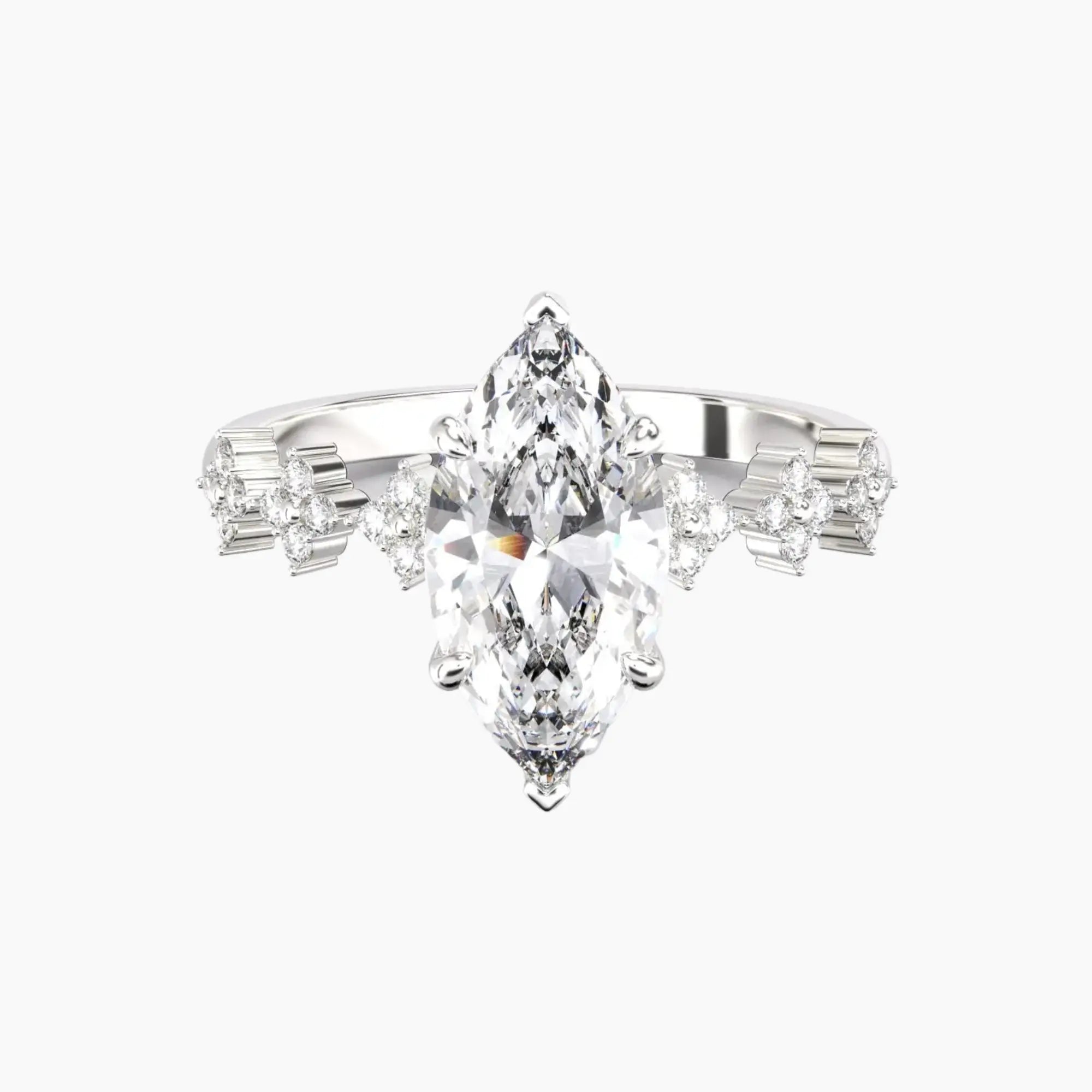Starveil Marquise Unique 2 Carat Lab Grown Diamond Engagement Ring in 14K Yellow Gold
