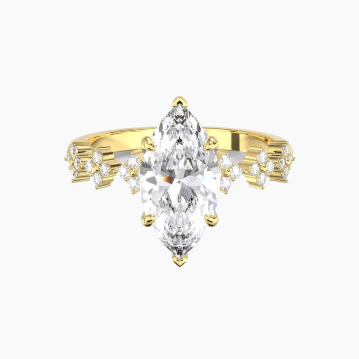 Starveil Marquise Unique 3 Carat Lab Grown Diamond Engagement Ring in 14K Yellow Gold
