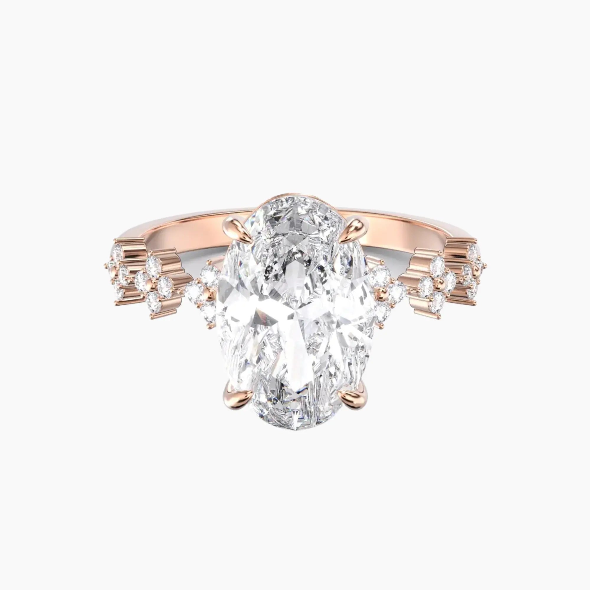 Starveil Oval Unique 3 Carat Lab Grown Diamond Engagement Ring in 18K Rose Gold