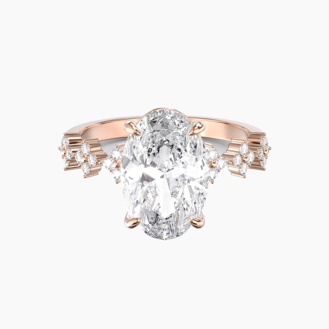 Starveil Oval Unique 2.5 Carat Lab Grown Diamond Engagement Ring in 14K Yellow Gold