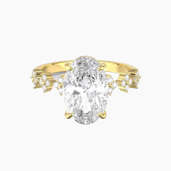 Starveil Oval Unique 3 Carat Lab Grown Diamond Engagement Ring in 14K Yellow Gold