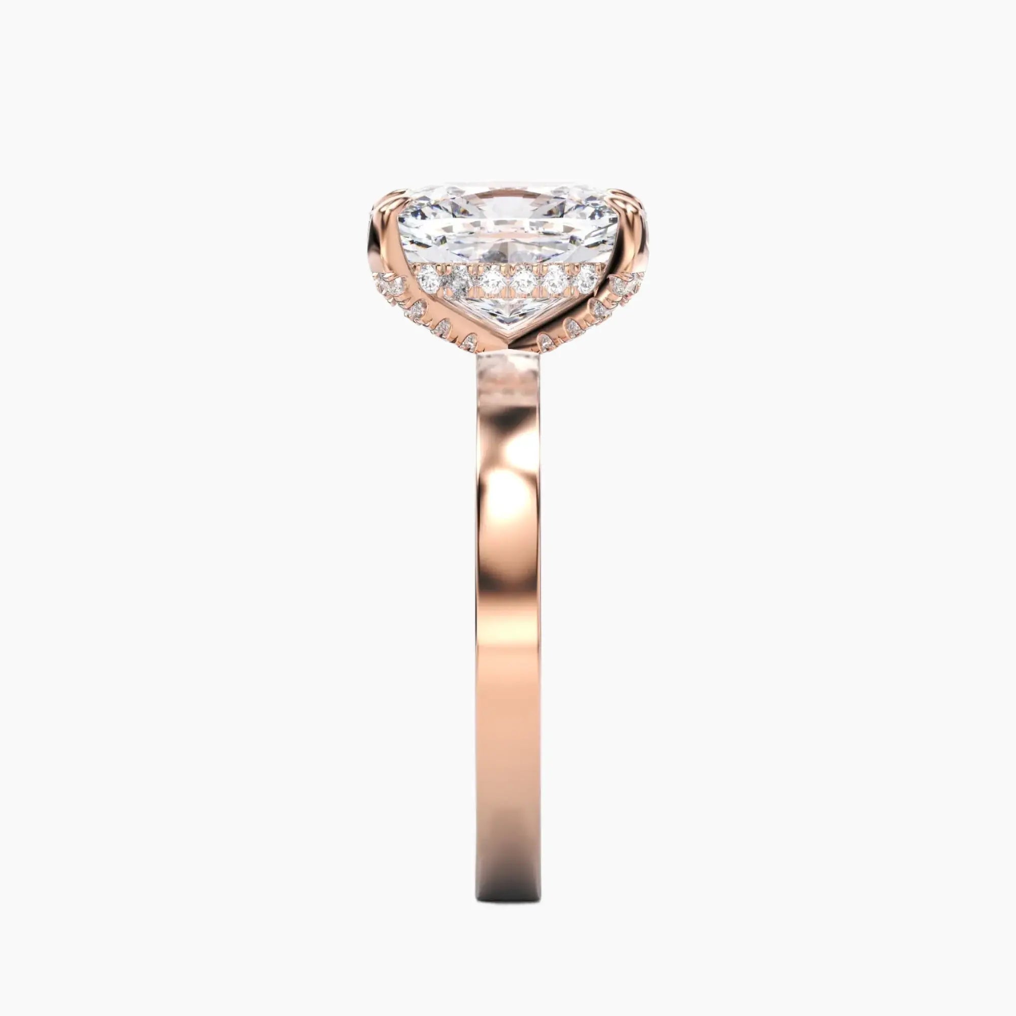 Marble Cushion Hidden Halo Diamond Ring Setting in 14K White Gold
